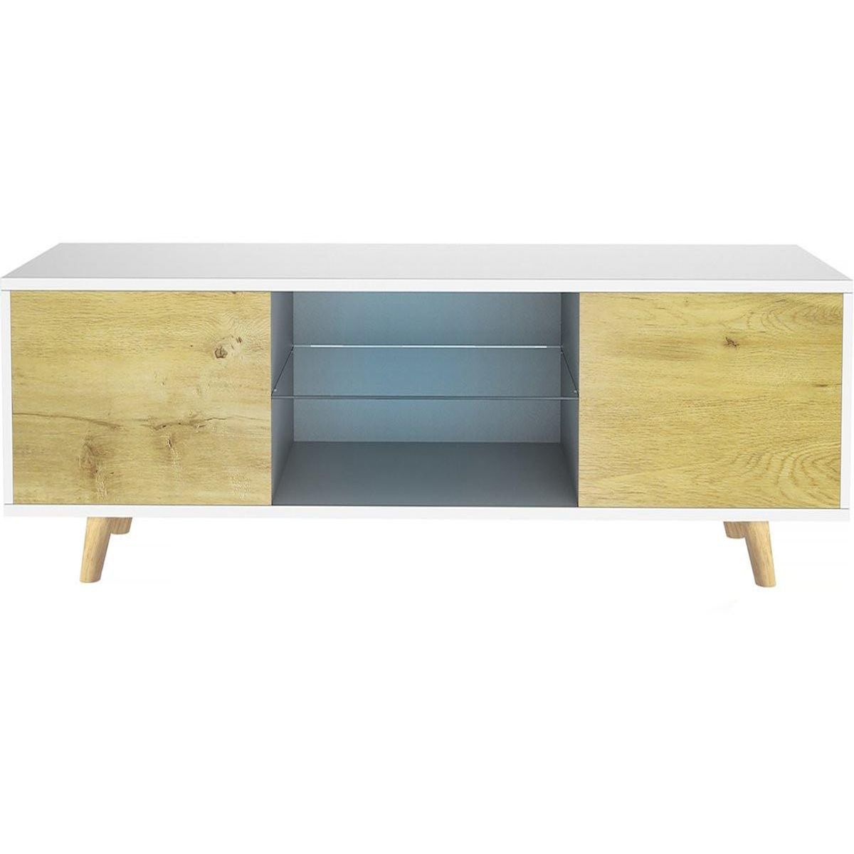 Habitat et Jardin Meuble TV LED  Inna  - 140 x 42 x 45 cm - Blanc/Chêne