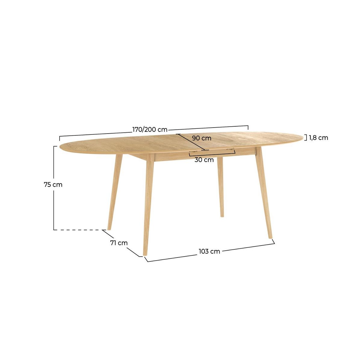 Rendez vous déco Table ovale 6/8 personnes extensible en bois clair 170/200 cm - Eddy
