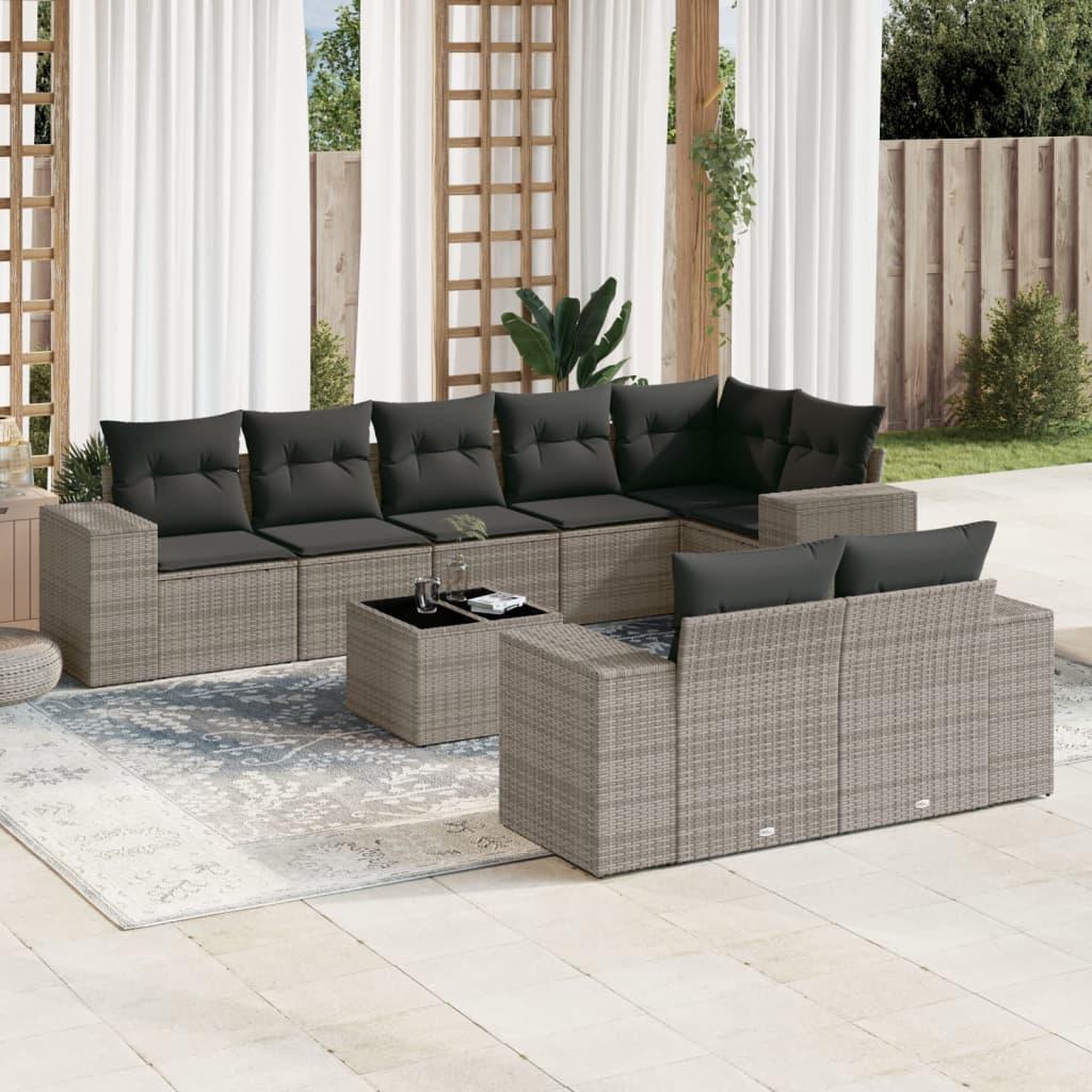 VIDAXL Salon de jardin 9 pcs avec coussins gris resine tressee