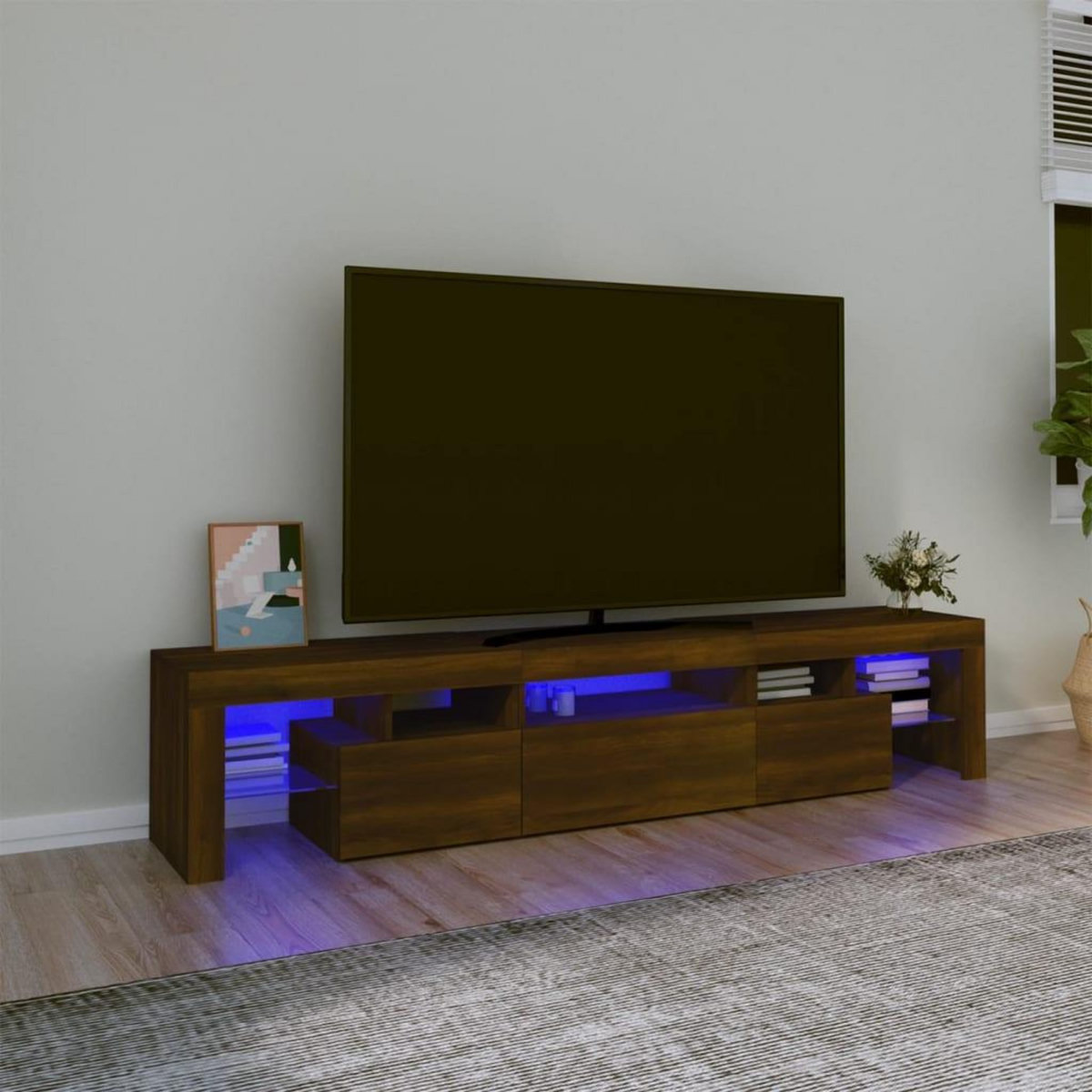 VIDAXL Meuble TV avec lumieres LED Chene marron 200x36,5x40 cm