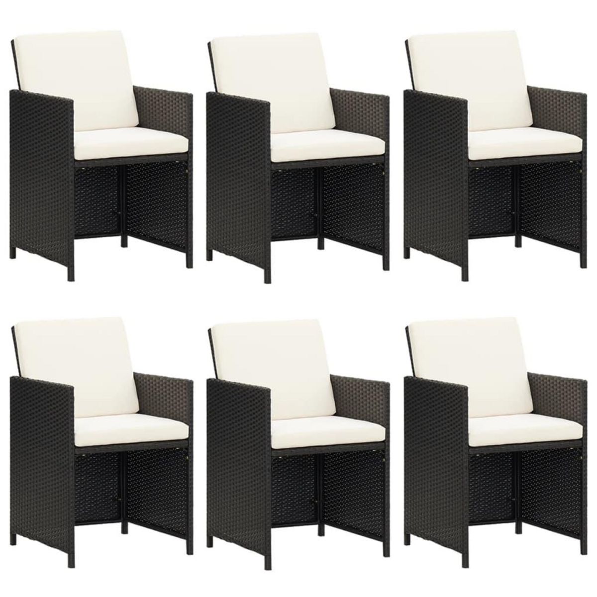 VIDAXL Ensemble a manger de jardin coussins 7pcs Resine tressee Noir