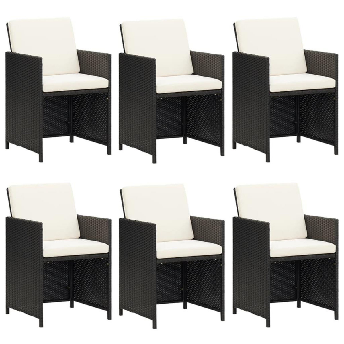 VIDAXL Ensemble a manger de jardin coussins 7pcs Resine tressee Noir