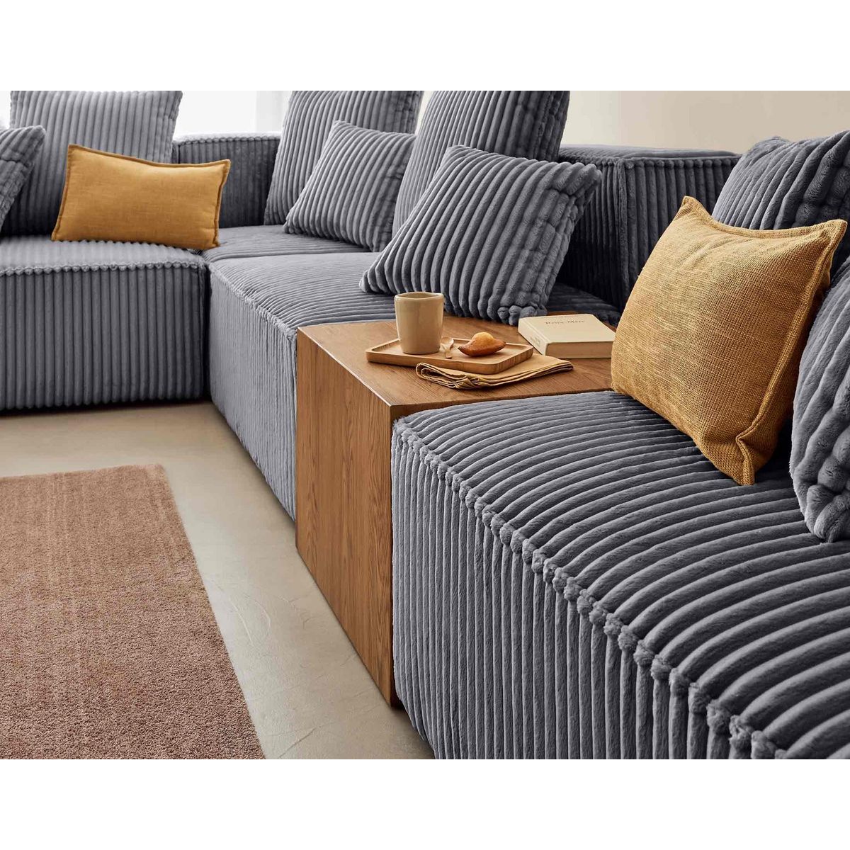 LISA DESIGN Colombine - canapé modulable d'angle gauche - 5 places - en velours côtelé grosses côtes