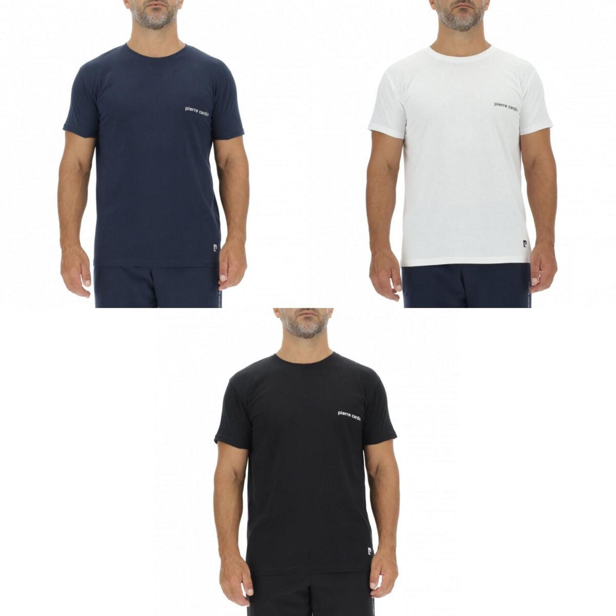PIERRE CARDIN Lot de 3 T-shirts homme en coton uni col rond imprimé poitrine