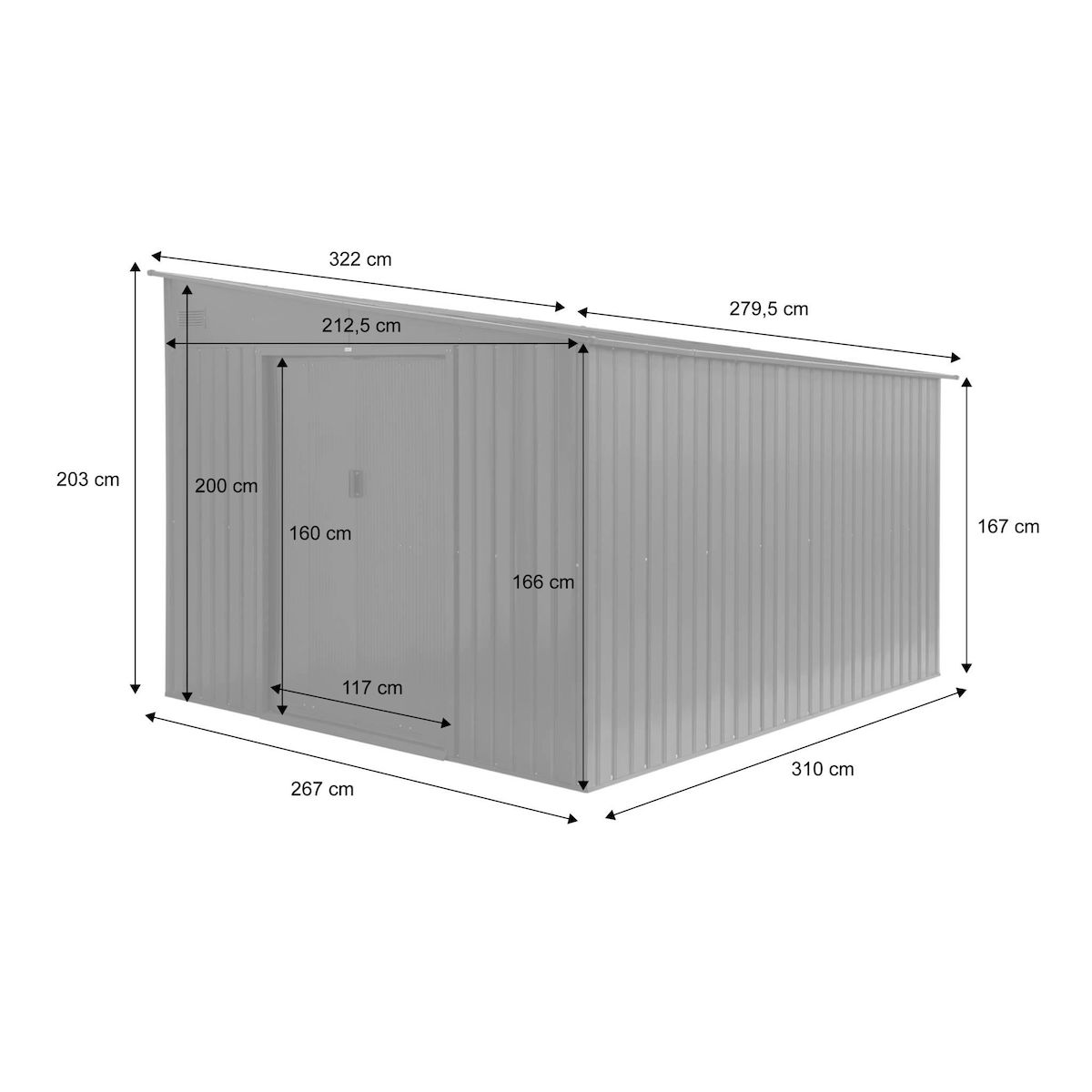 SWEEEK Abri de jardin acier 8.96m² avec kit d'ancrage anthracite L 277.5 x l 322 x H 203 cm - Ornay