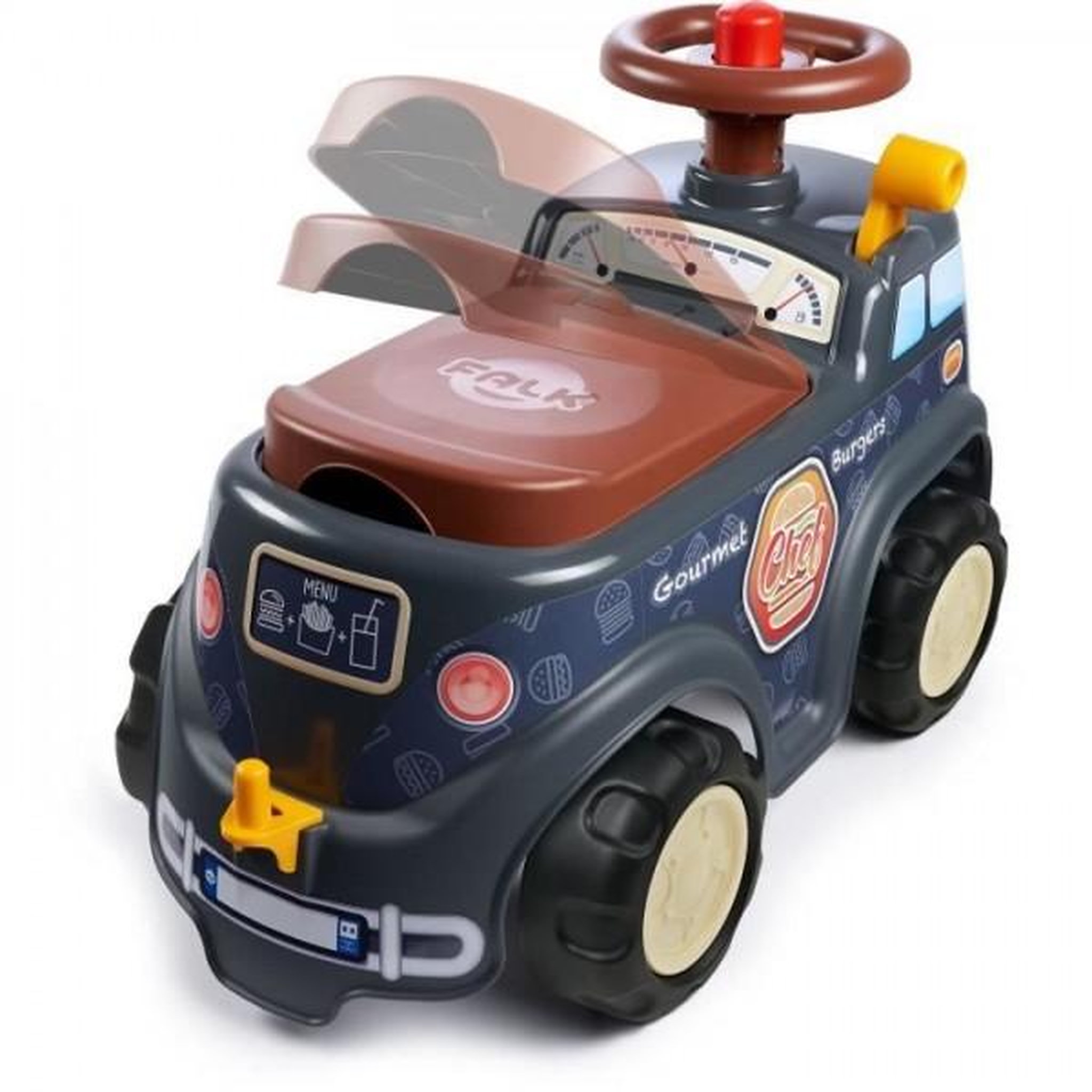 Voir la diapositive 2 : FALK Porteur Trotteur  - FALK - Food Truck - Volant directionnel - Remorque - Des 12 Mois - 100% Fabriqué en France