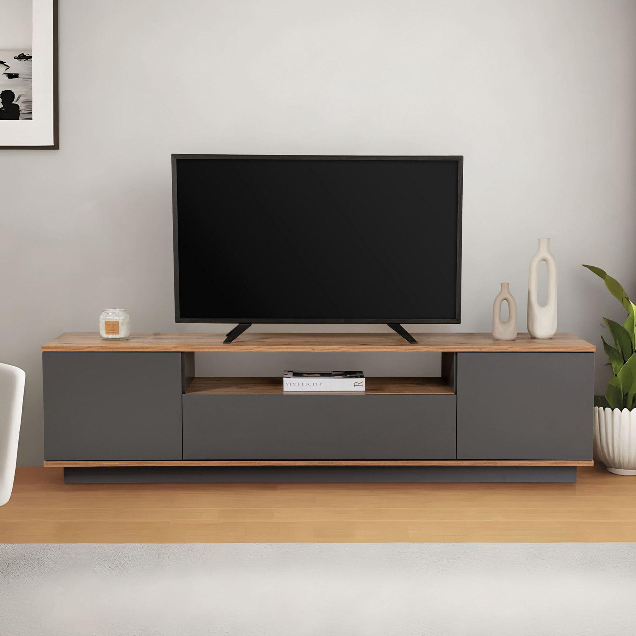 Voir la diapositive 3 : Habitat et Jardin Meuble tv en bois  veramont  - 180 x 44 x 44 cm - gris anthracite