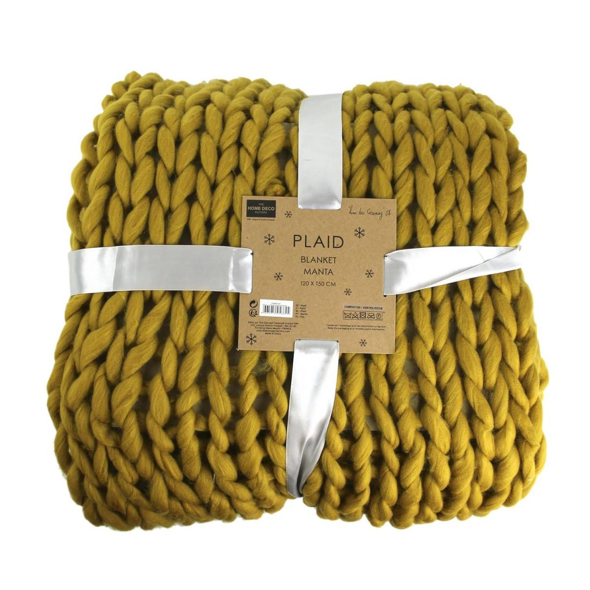 Voir la diapositive 5 : The Home Deco Factory Plaid déco maille  chunky  120x150cm jaune
