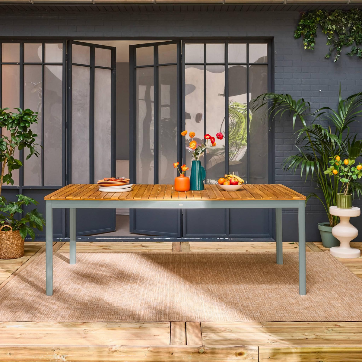 SWEEEK Table de jardin SENORA acacia avec coins arrondis, 10 places, 200 x 100 x 75 cm