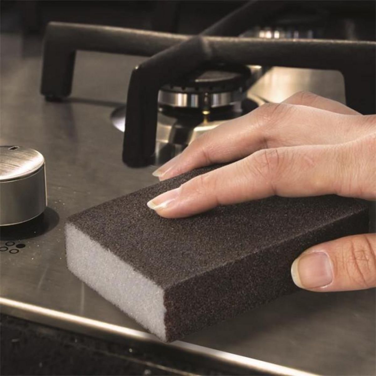 Paris Prix Lot de 2 Éponges Nettoyantes  Spécial Inox  10cm Noir