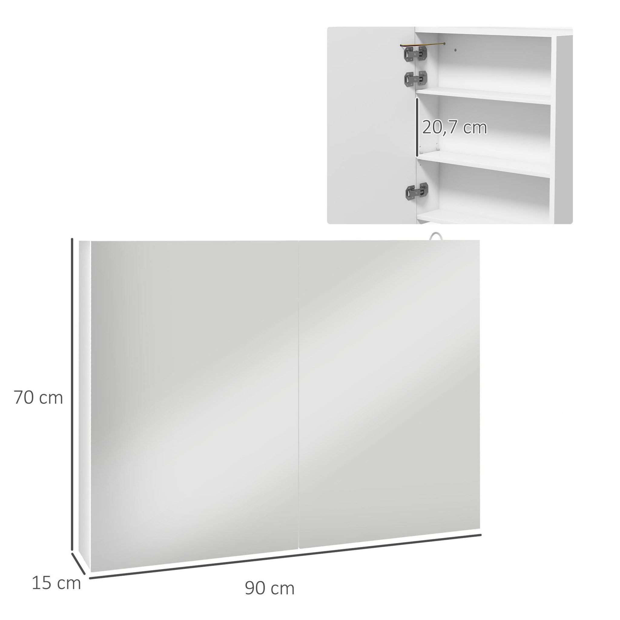 Voir la diapositive 3 : KLEANKIN Armoire miroir led de salle de bain - 2 portes, 2 étagères - tactile, lumière réglable - mdf blanc laqué verre