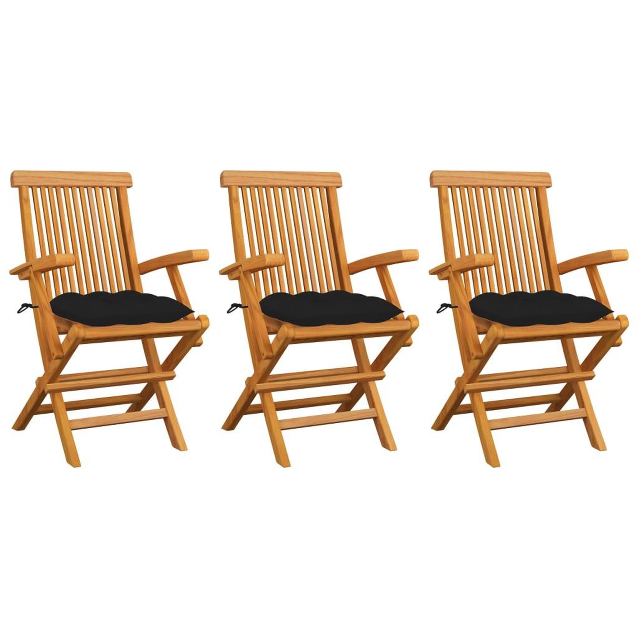 VIDAXL Chaises de jardin avec coussins noir lot de 3 Bois teck massif