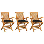 VIDAXL Chaises de jardin avec coussins noir lot de 3 Bois teck massif