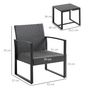 Voir la diapositive 3 : OUTSUNNY Salon de jardin 2 places 3 pièces 2 chaises avec coussins + table basse plateau verre trempé résine tressée aspect rotin noir