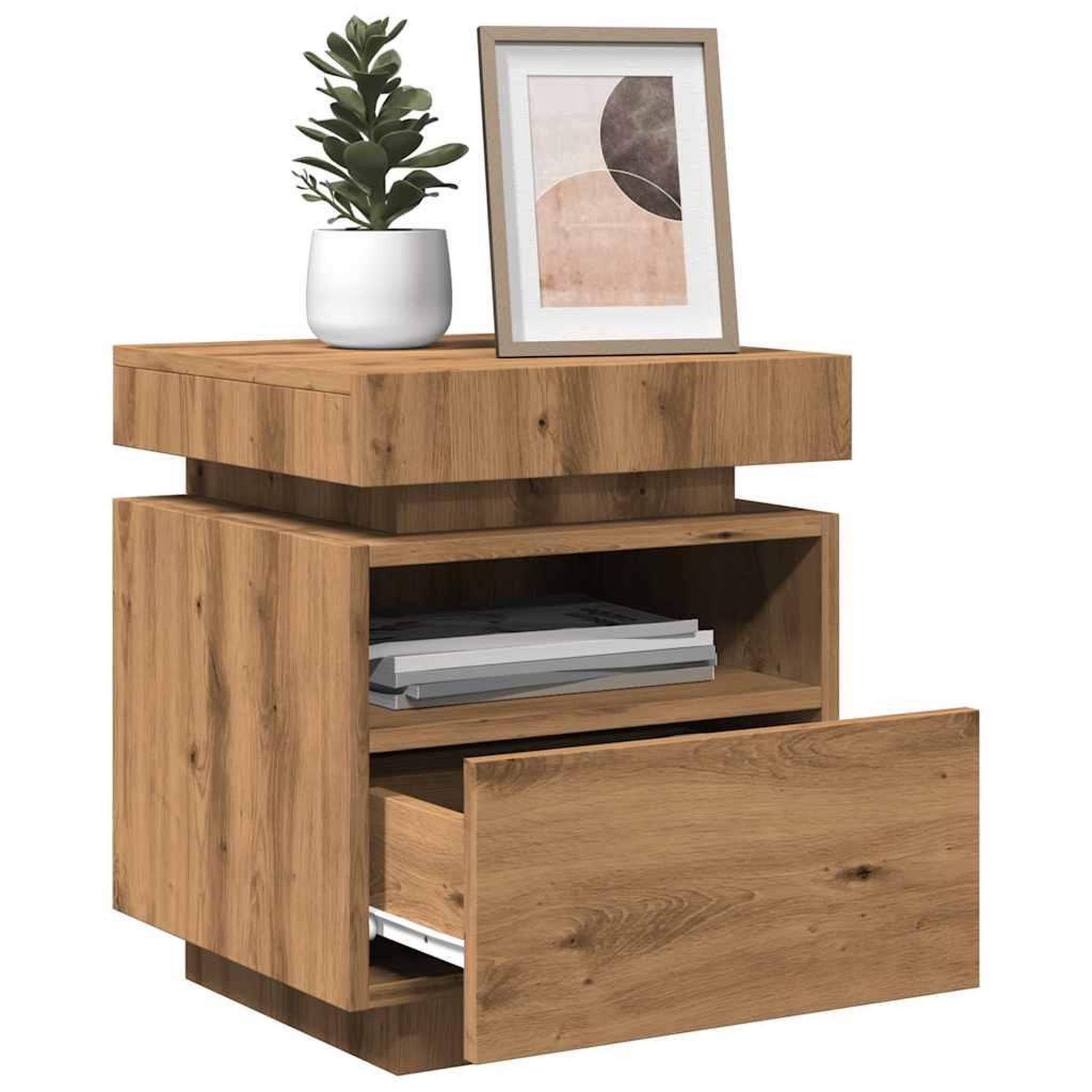 Voir la diapositive 5 : VIDAXL Armoire de chevet et lumieres LED chene artisanal 40x39x48,5 cm