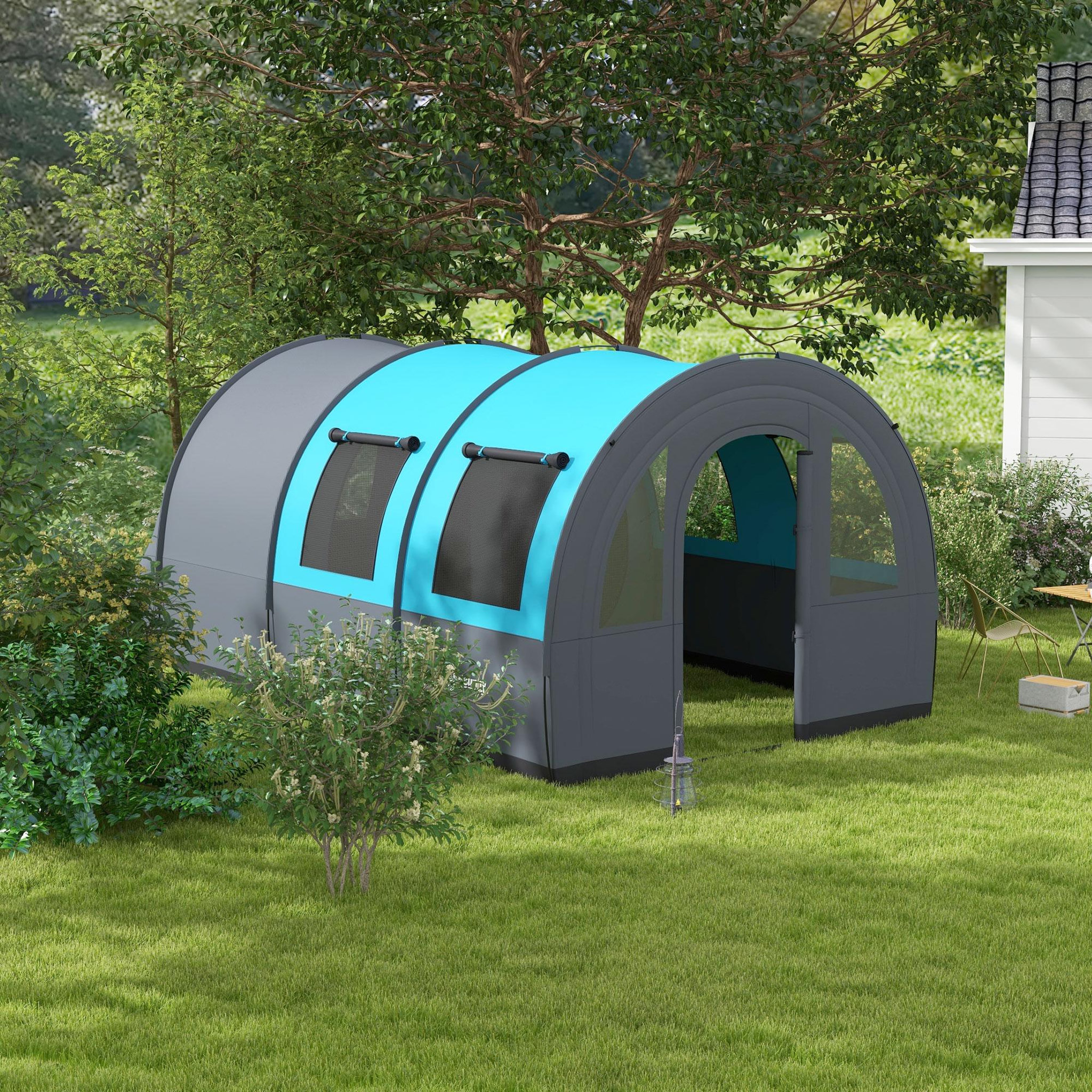 Voir la diapositive 2 : OUTSUNNY Tente de camping familiale 5-6 pers. Étanchéité 3000 mm - 2 portes, sac - bleu gris