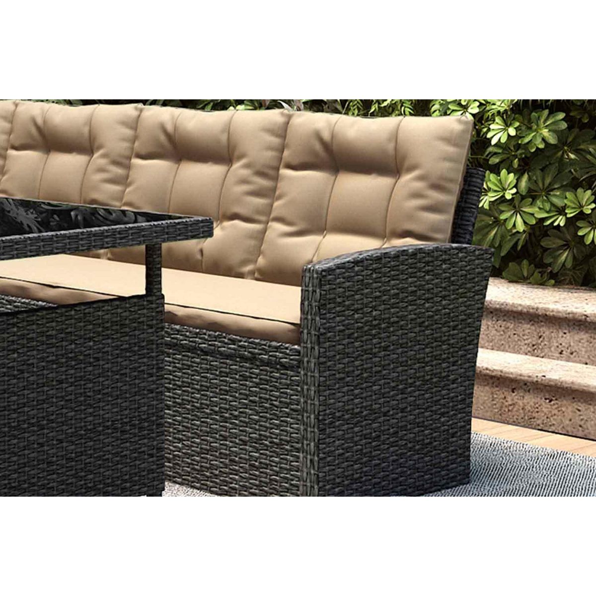 CONCEPT USINE Salon de jardin 8 places résine gris foncé et beige MOOREA