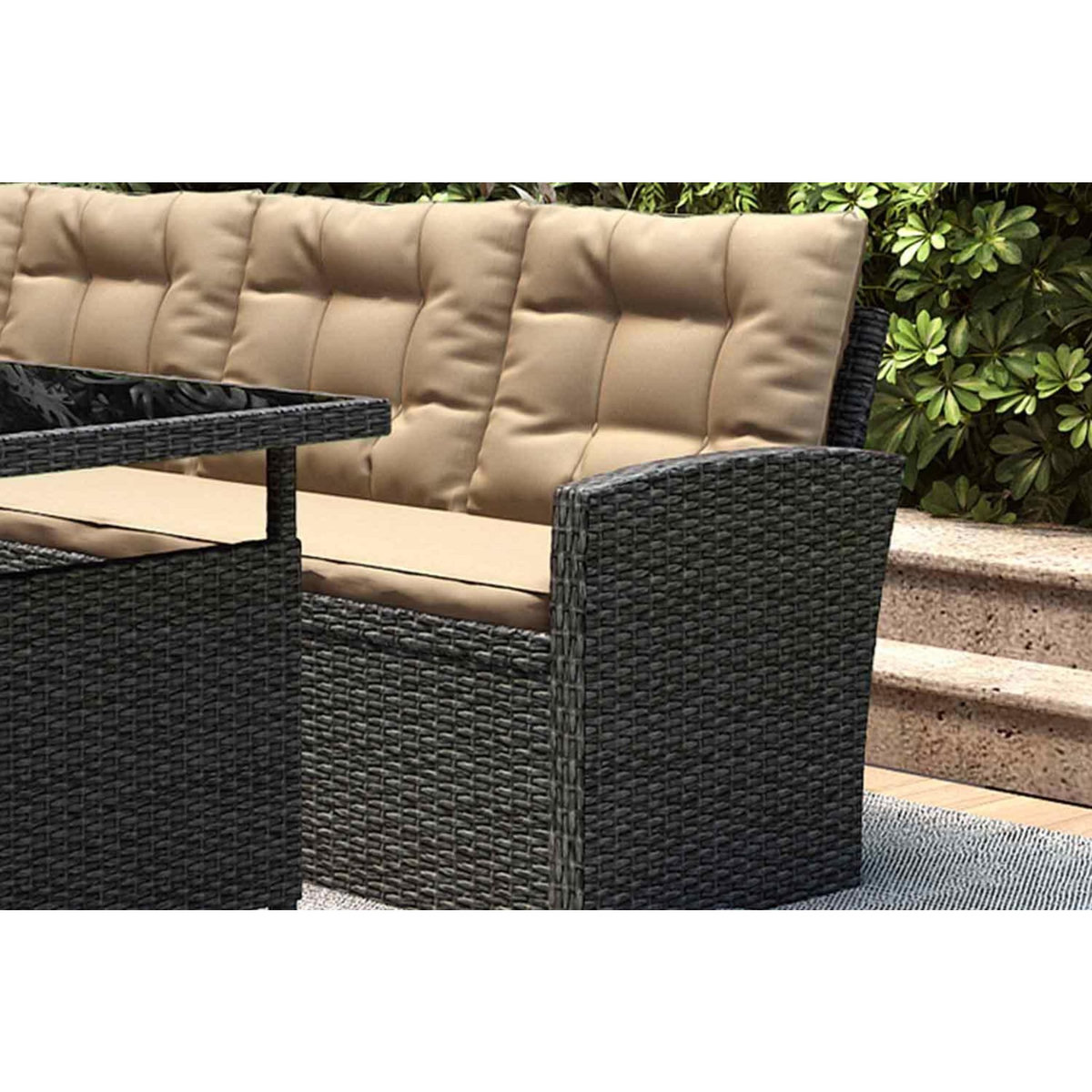 CONCEPT USINE Salon de jardin 8 places résine gris foncé et beige MOOREA
