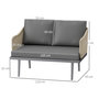 Voir la diapositive 3 : OUTSUNNY Canapé de jardin 2 places design contemporain - 3 coussins - acier gris résine filaire naturel