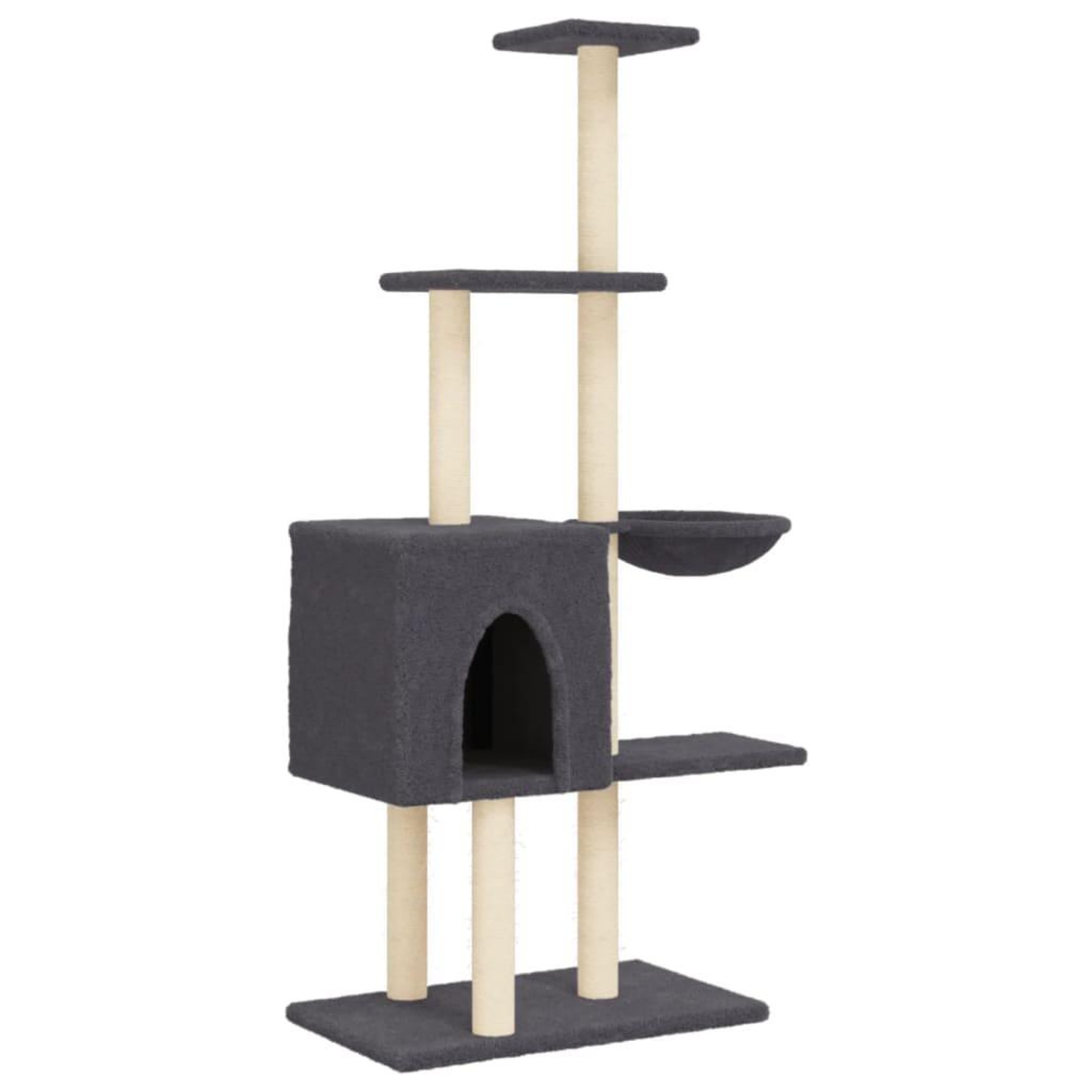 Voir la diapositive 2 : VIDAXL Arbre a chat avec griffoirs en sisal Gris fonce 145 cm