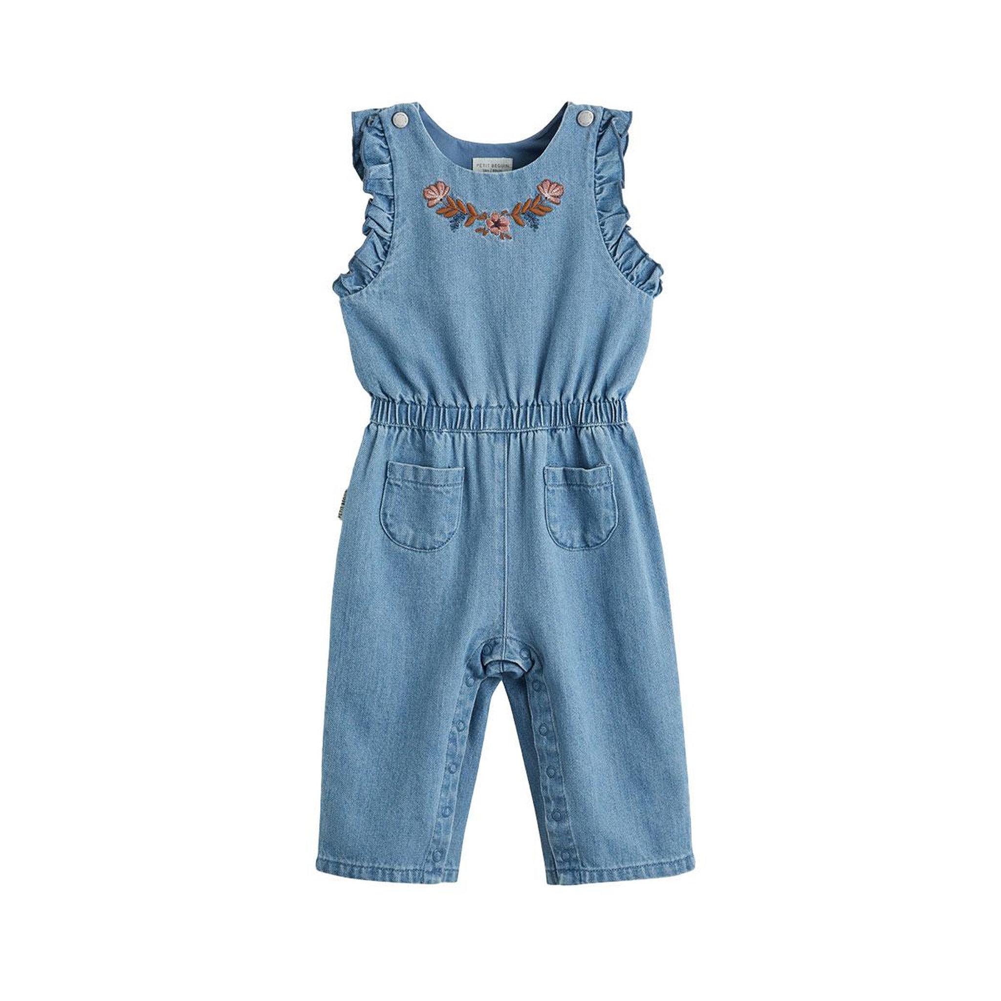 PETIT BEGUIN Salopette bébé en jean Cléo. Coloris disponibles : Bleu