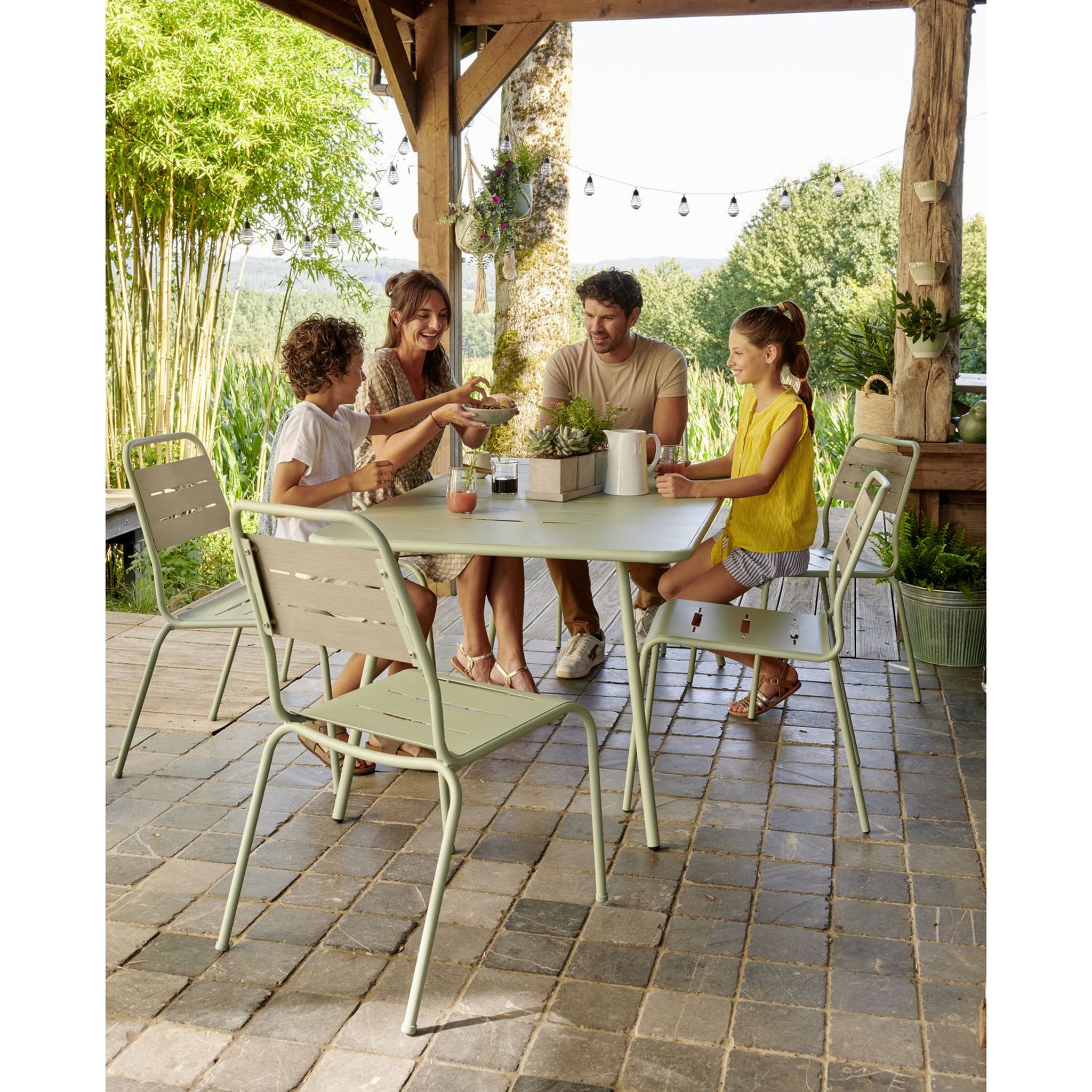 Voir la diapositive 1 : GARDENSTAR Table de jardin rectangulaire - 2/4 places - Acier - Vert pâle