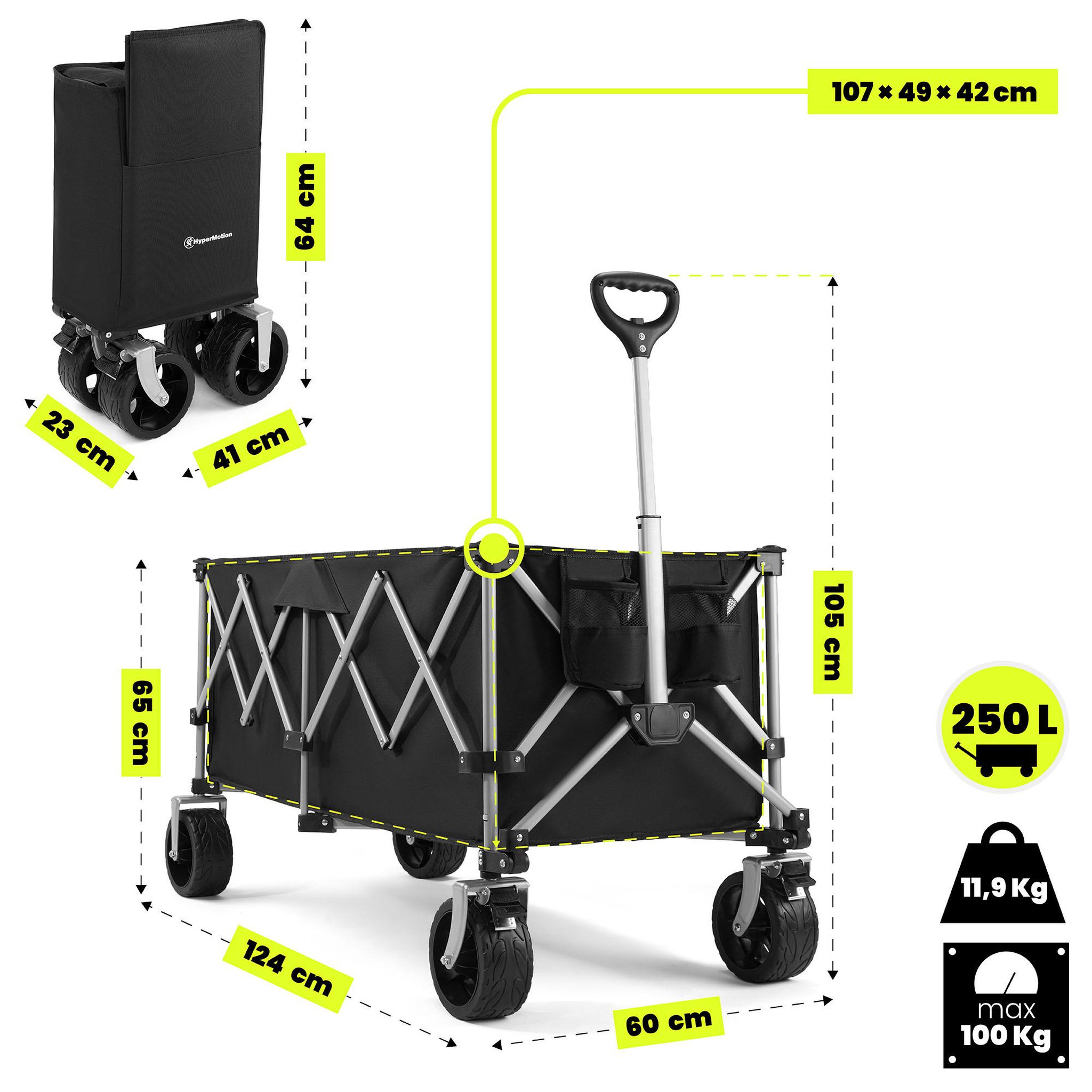 Voir la diapositive 3 : HYPERMOTION Chariot de Transport Pliable HyperMotion XXL 250 L, Acier Renforcé, Charge Max. 100 kg