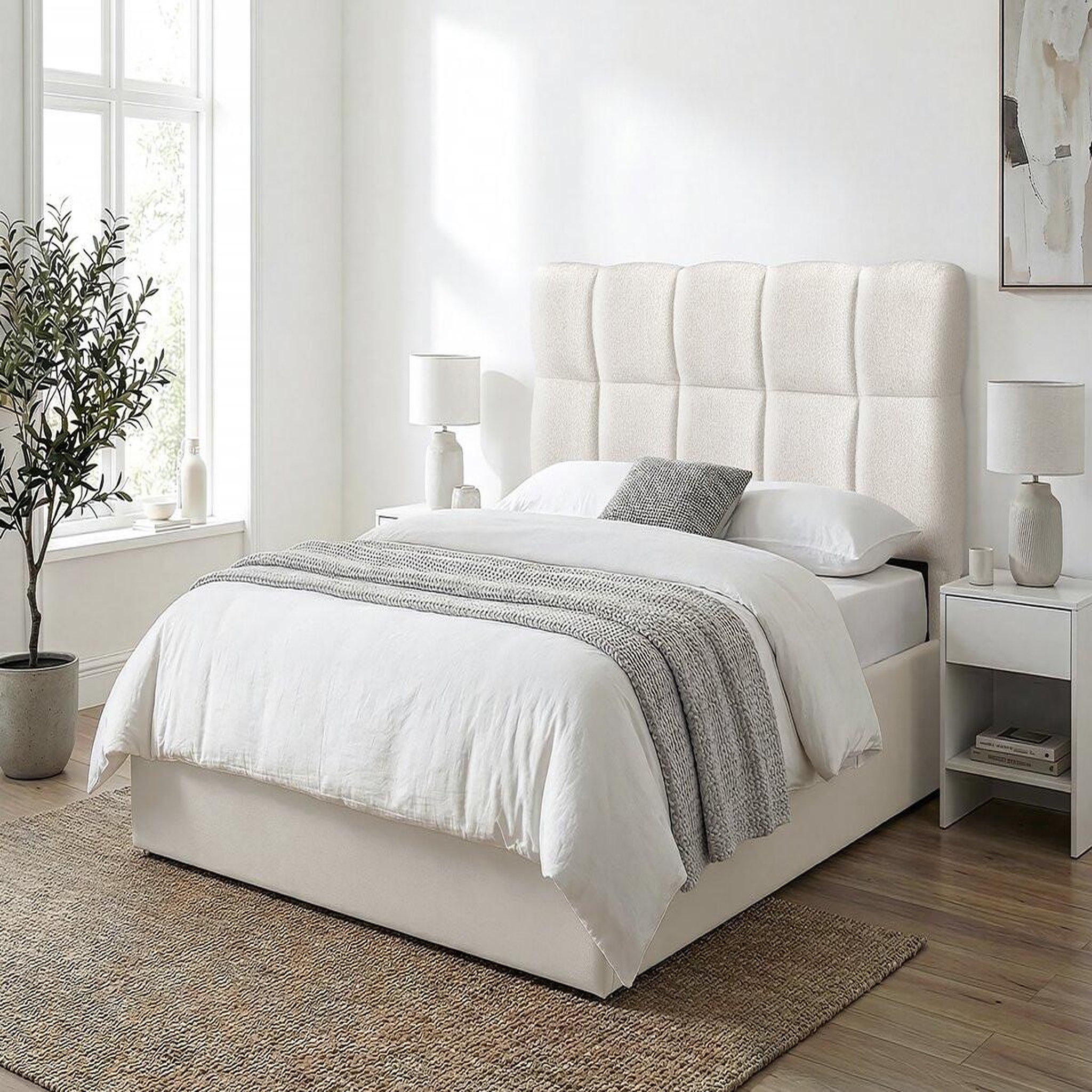 Voir la diapositive 2 : Habitat et Jardin Tête de lit en tissu épais style bubble  alpe d'huez  - 140 cm - beige