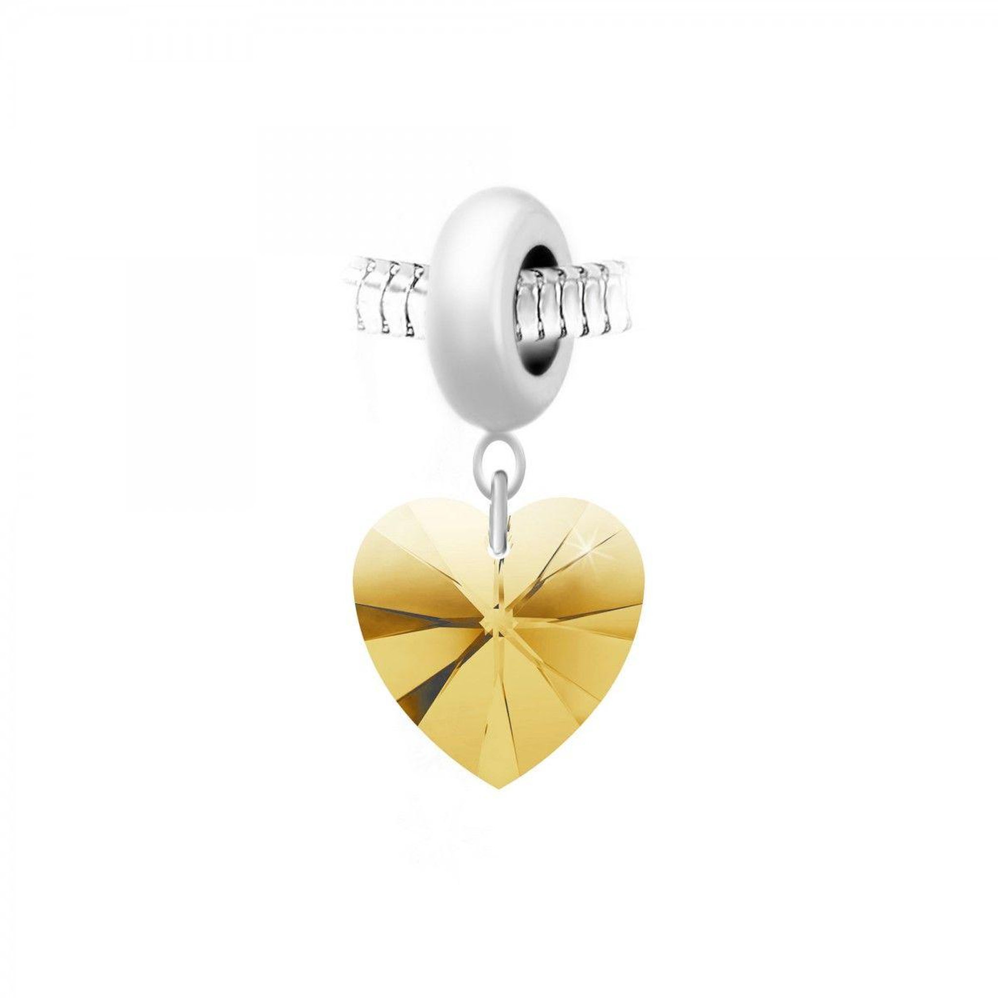 SC CRYSTAL Charm perle en acier et coeur SC Crystal orné de Cristaux scintillants