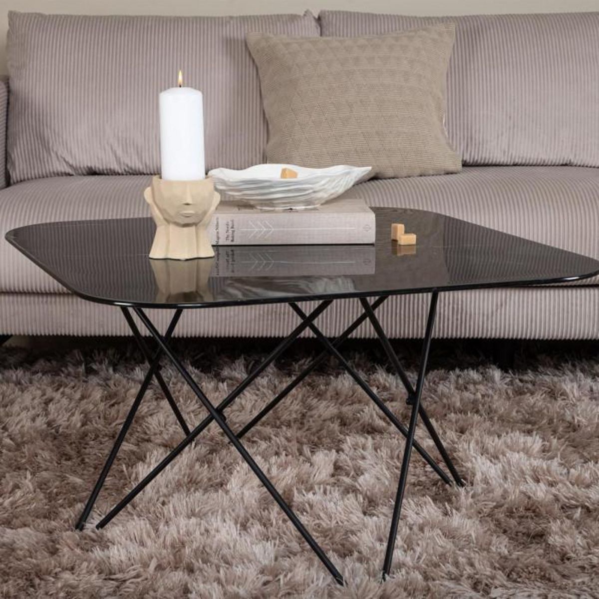 Paris Prix Table Basse en Verre Marbré  Tristar  80cm Noir
