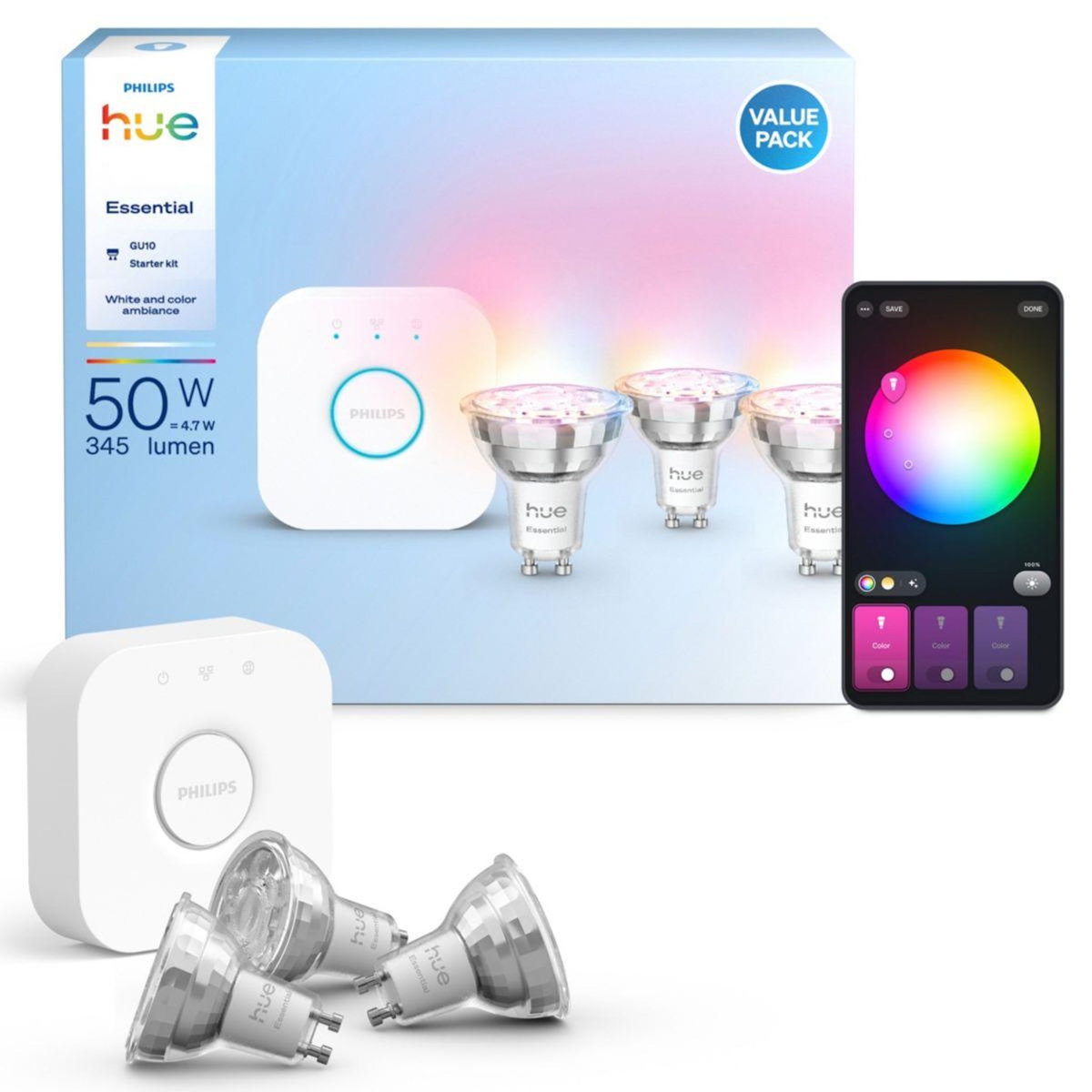 PHILIPS HUE Pack Essential- 3/GU10+Pont White&Color Ambia