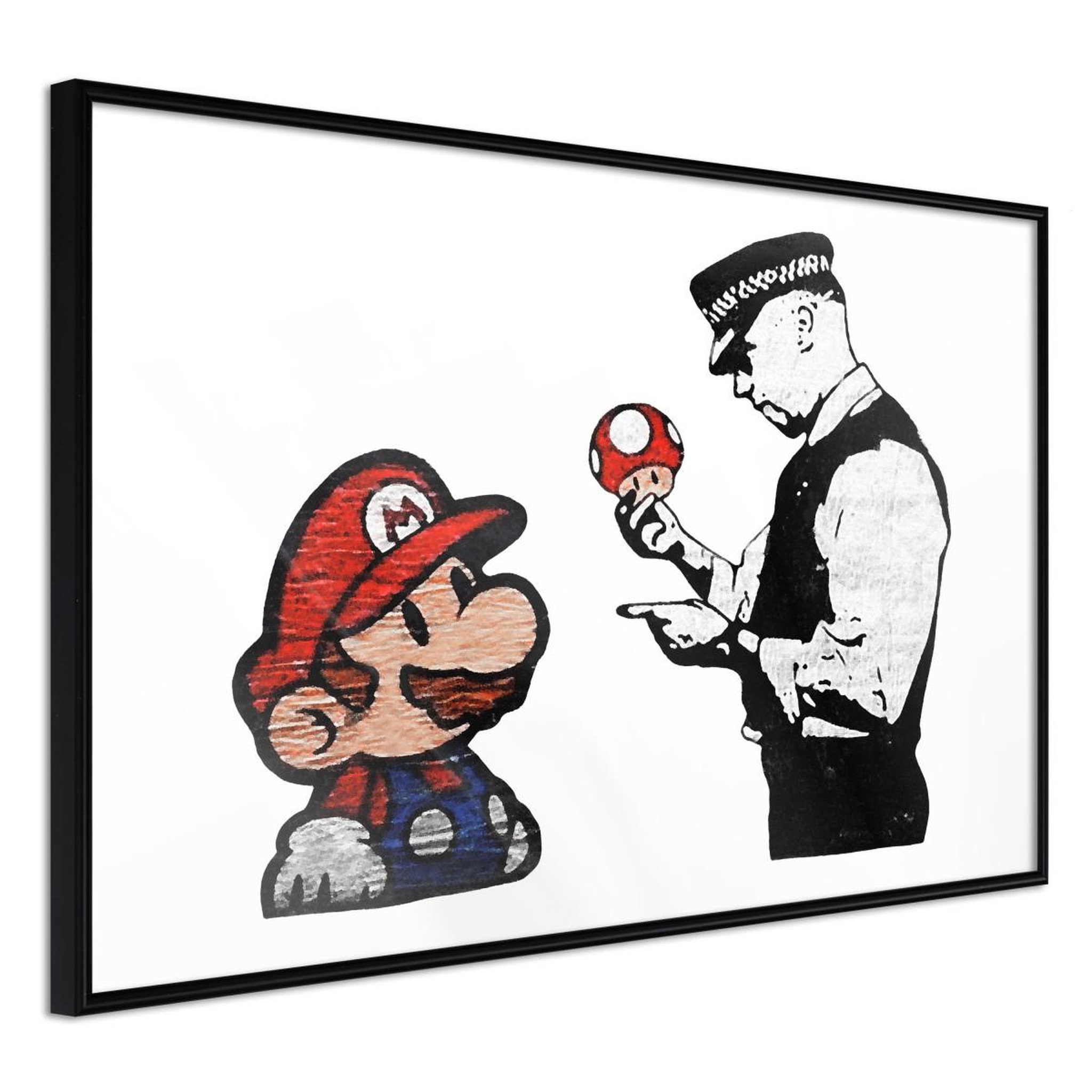 Paris Prix Affiche murale encadrée  banksy mario and copper. Coloris disponibles : Jaune, Noir