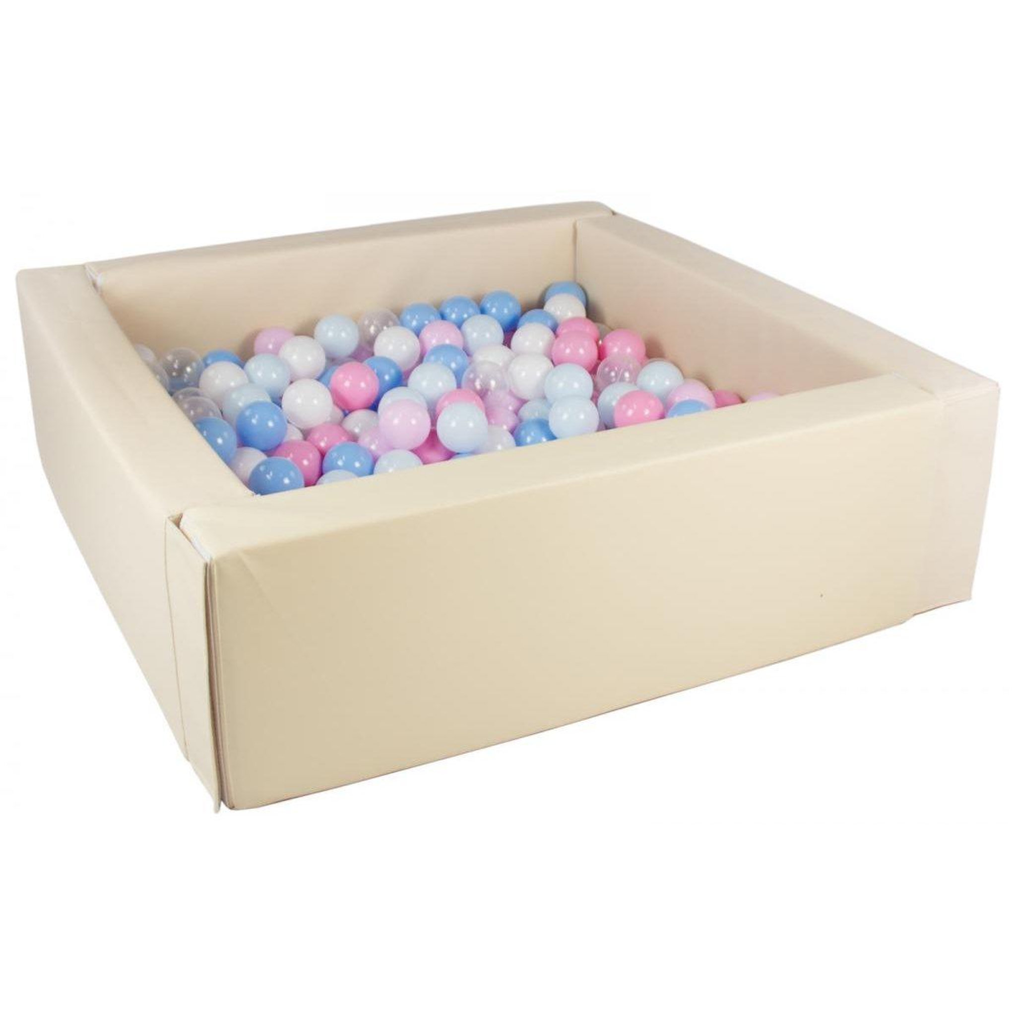 VELINDA Piscine à balles carrée avec 300 balles - cappuccino/blanc, transparent, bleu, rose, rose rose p