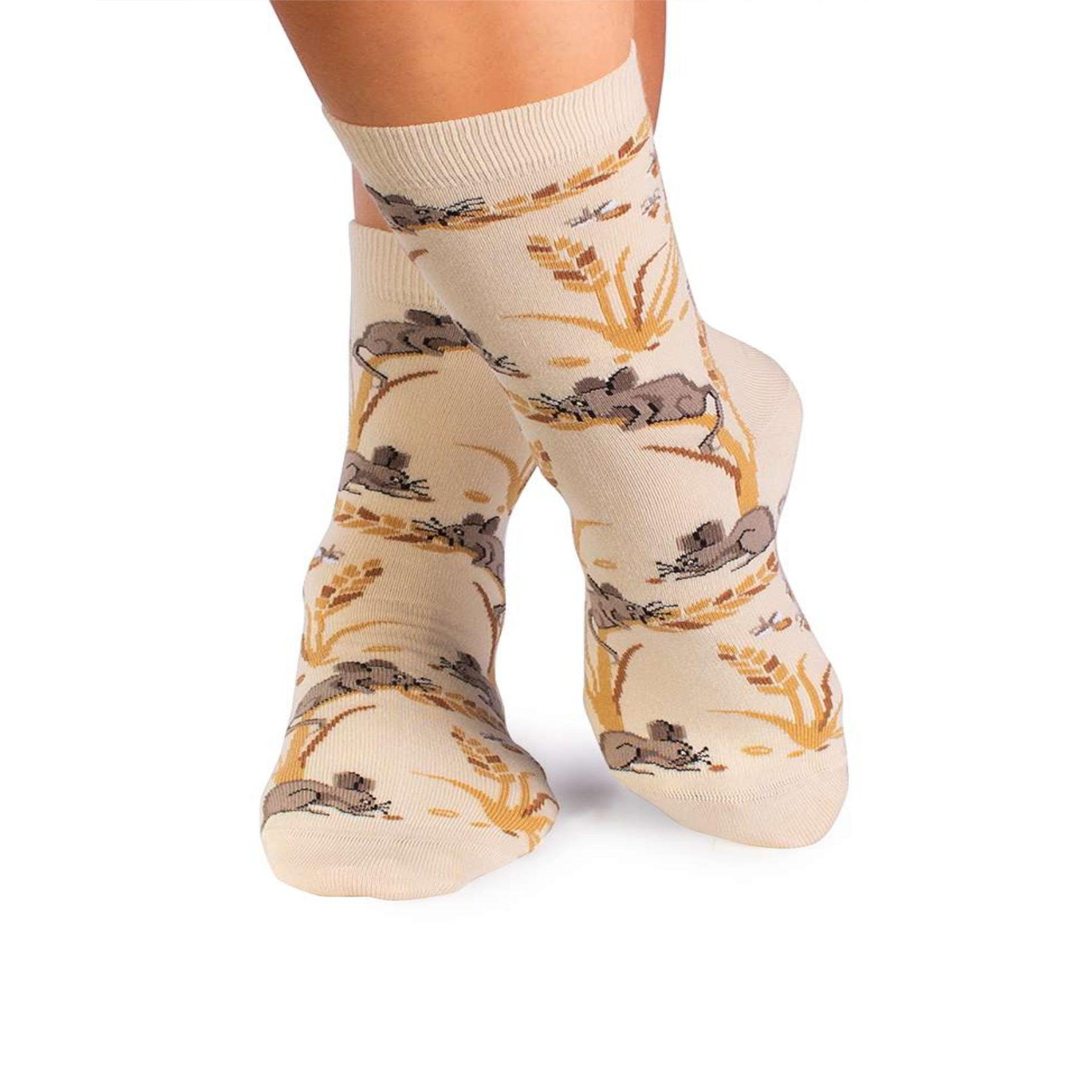 PIRIN HILL Chaussettes coton bio automne souris. Coloris disponibles : Beige