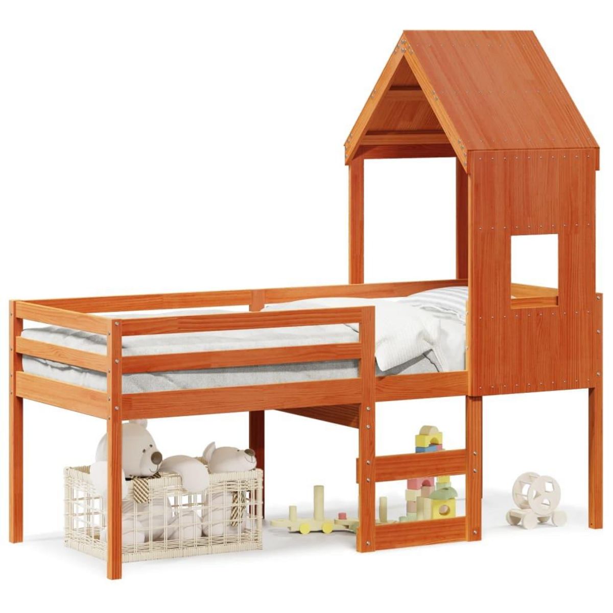 VIDAXL Lit haut sans matelas cire marron 90x200 cm bois de pin massif