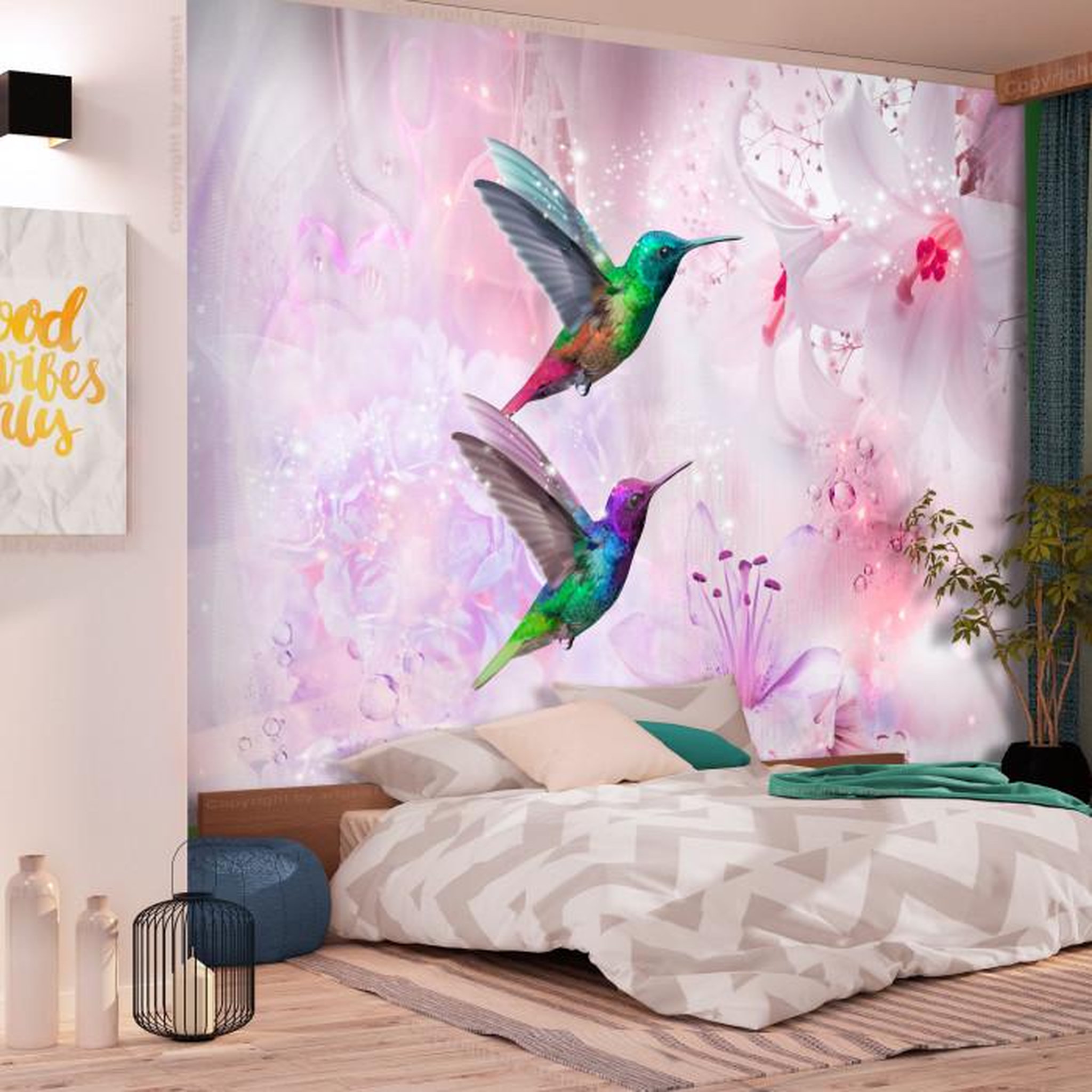 Paris Prix Papier Peint  Colourful Hummingbirds Purple. Coloris disponibles : Multicolore