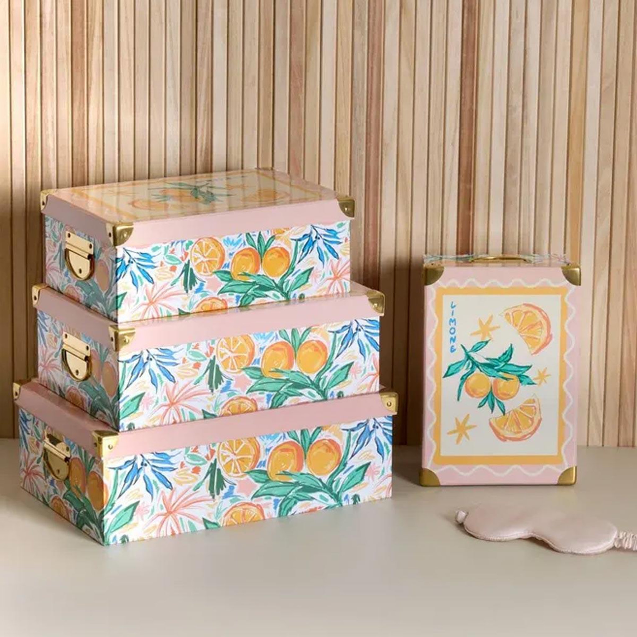 Voir la diapositive 3 : FIVE Lot de 4 boîtes déco  eden  40cm multicolore