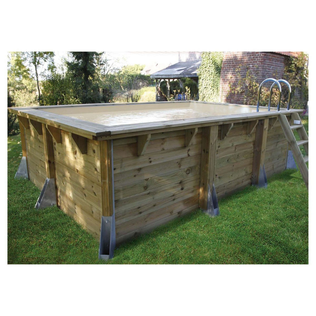 UBBINK Piscine hors sol bois rectangulaire - 350x505x126cm - Liner Beige - AZURA