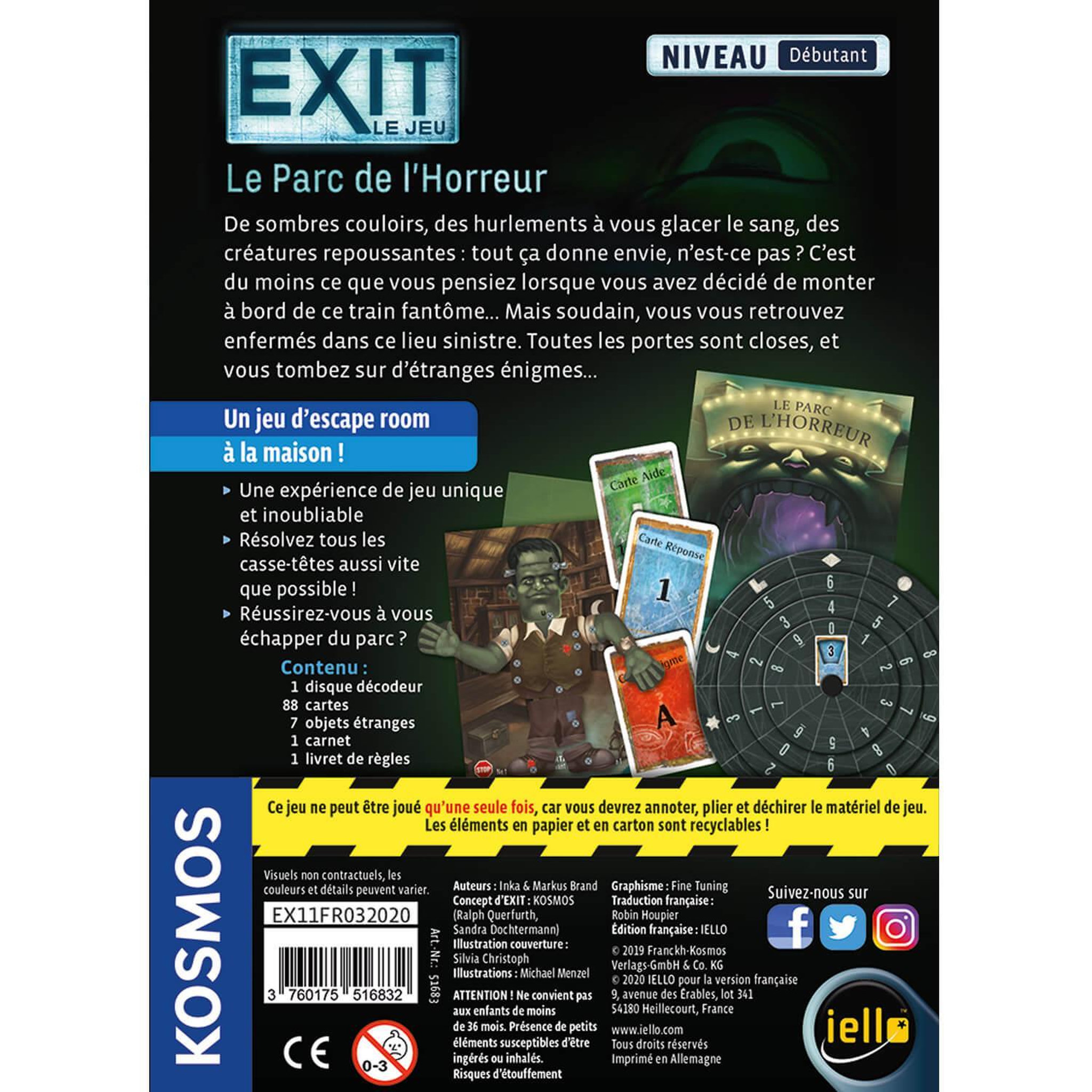 Voir la diapositive 3 : Iello Jeu d'ambiance Iello Exit Le Parc De L Horreur