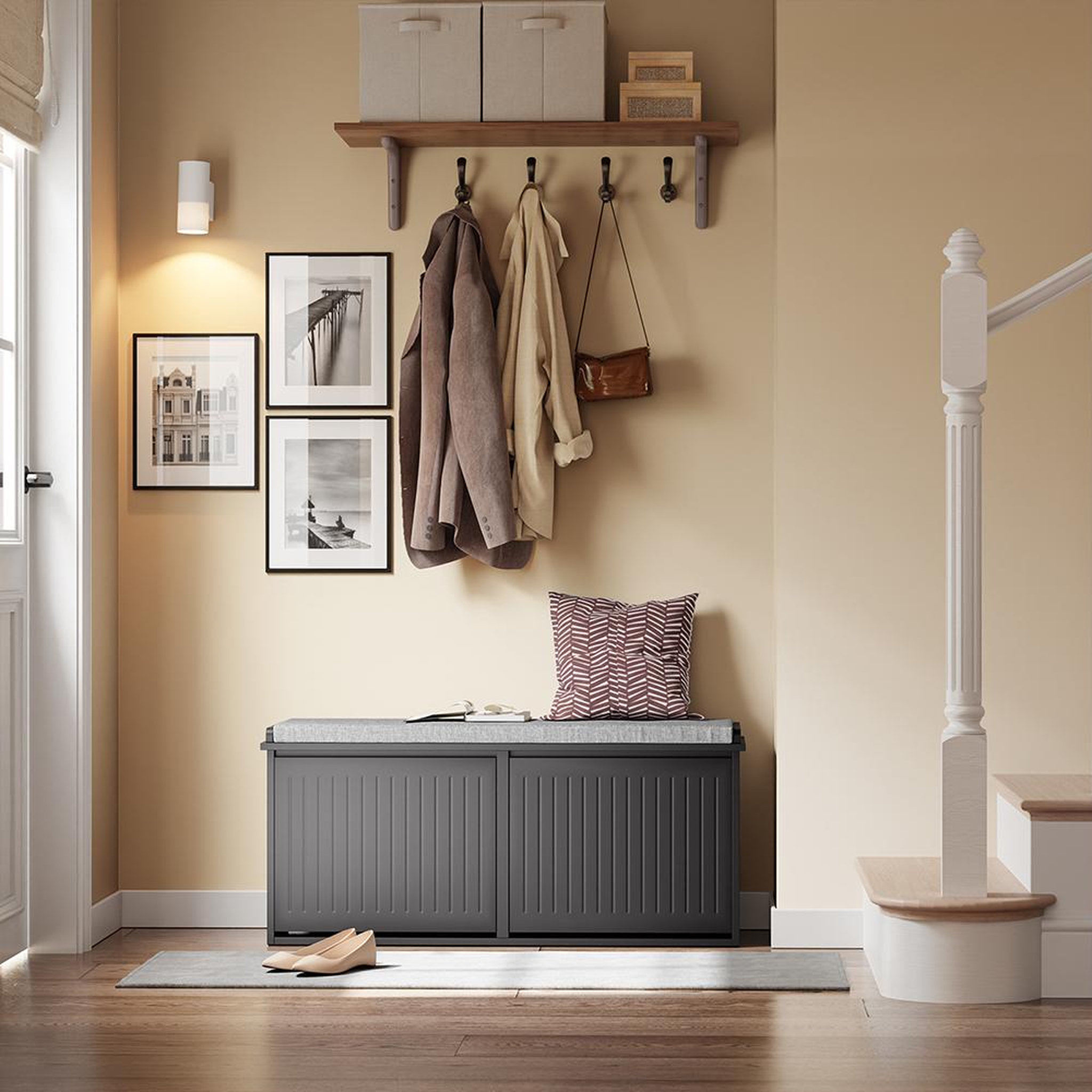 Voir la diapositive 2 : SOBUY SoBuy - Banc de rangement à chaussures avec deux portes - Moderne - FSR98-XL