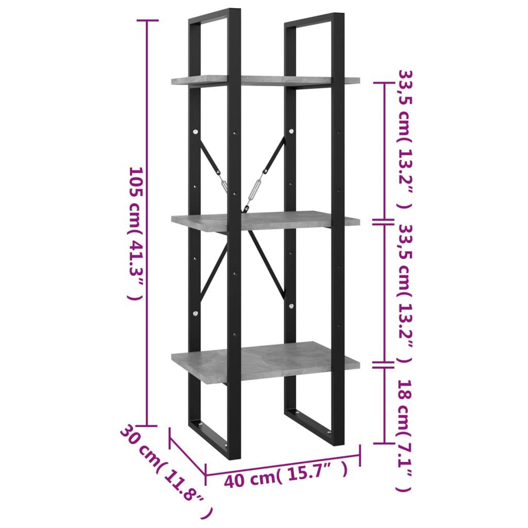 Voir la diapositive 6 : VIDAXL Bibliotheque a 3 niveaux gris beton 40x30x105cm bois ingenierie