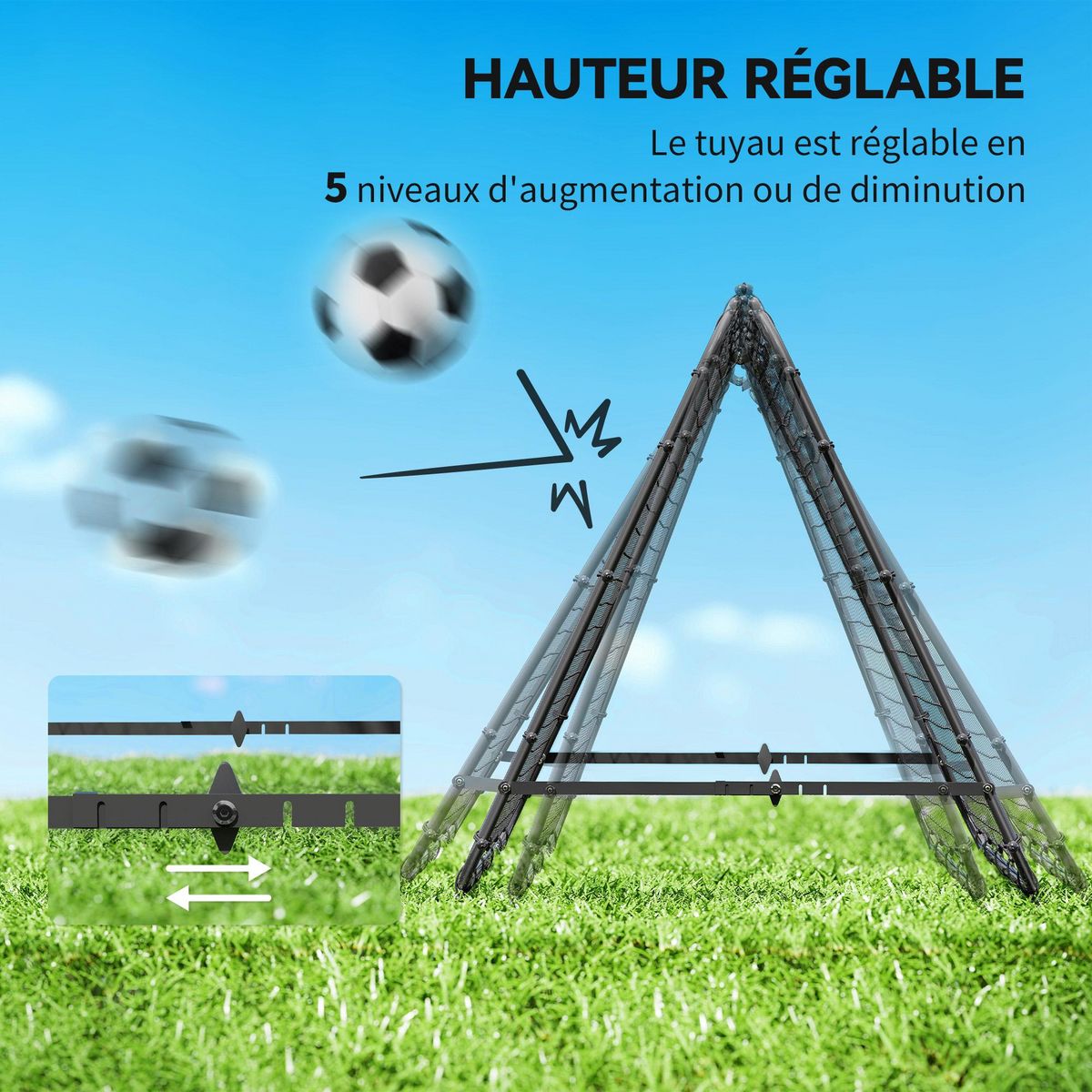 HOMCOM Filet de rebond double face pliable réglable 91 x 91 cm - rebondisseur football - acier PE noir