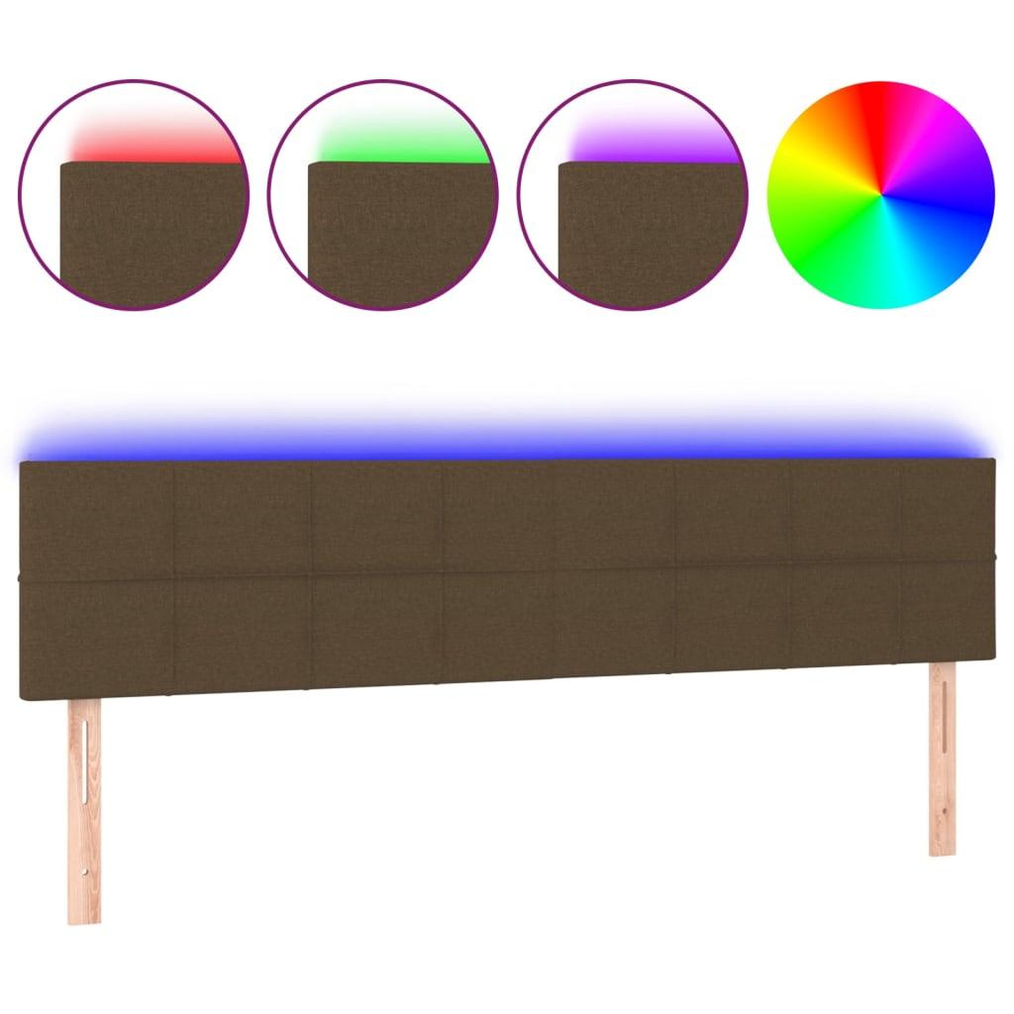 Voir la diapositive 2 : VIDAXL Tete de lit a LED Marron fonce 200x5x78/88 cm Tissu