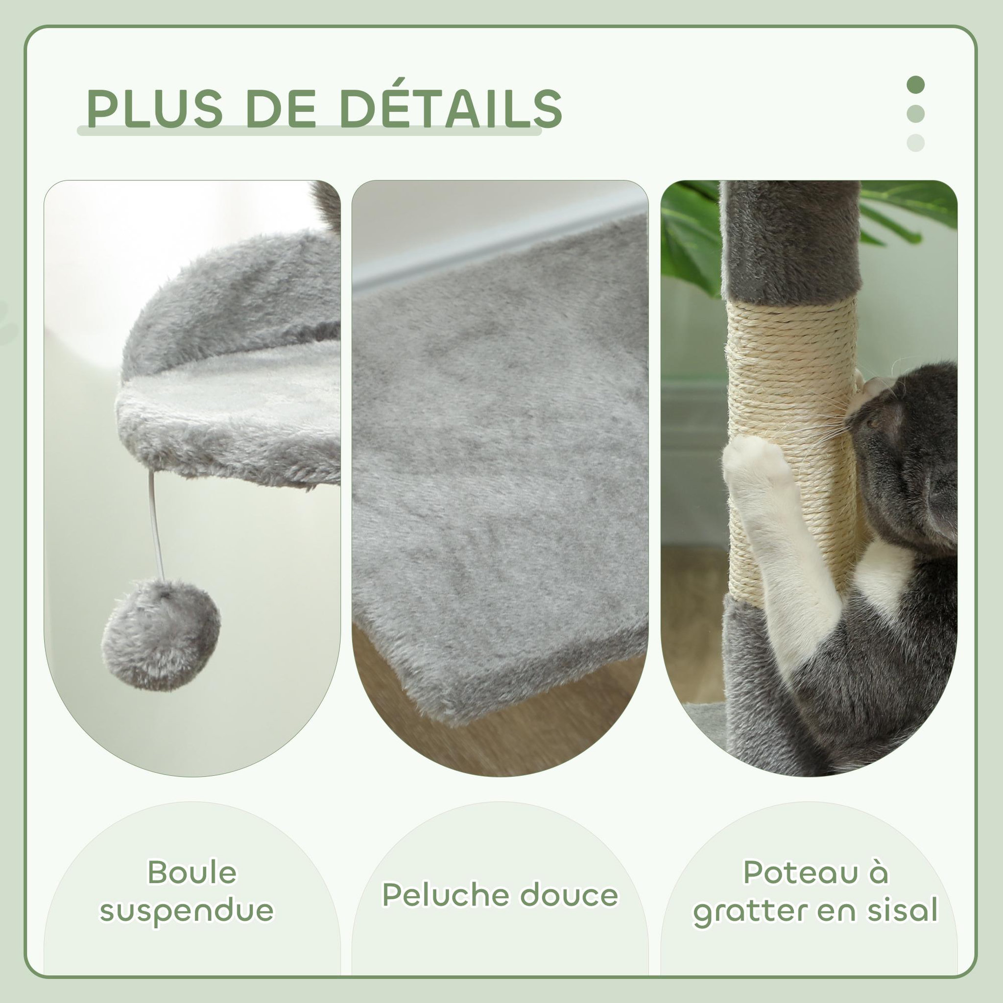 Voir la diapositive 5 : PAWHUT Arbre à chats multi-équipements griffoirs grattoirs plateformes niche corde jouets 40l x 40l x 114h cm gris