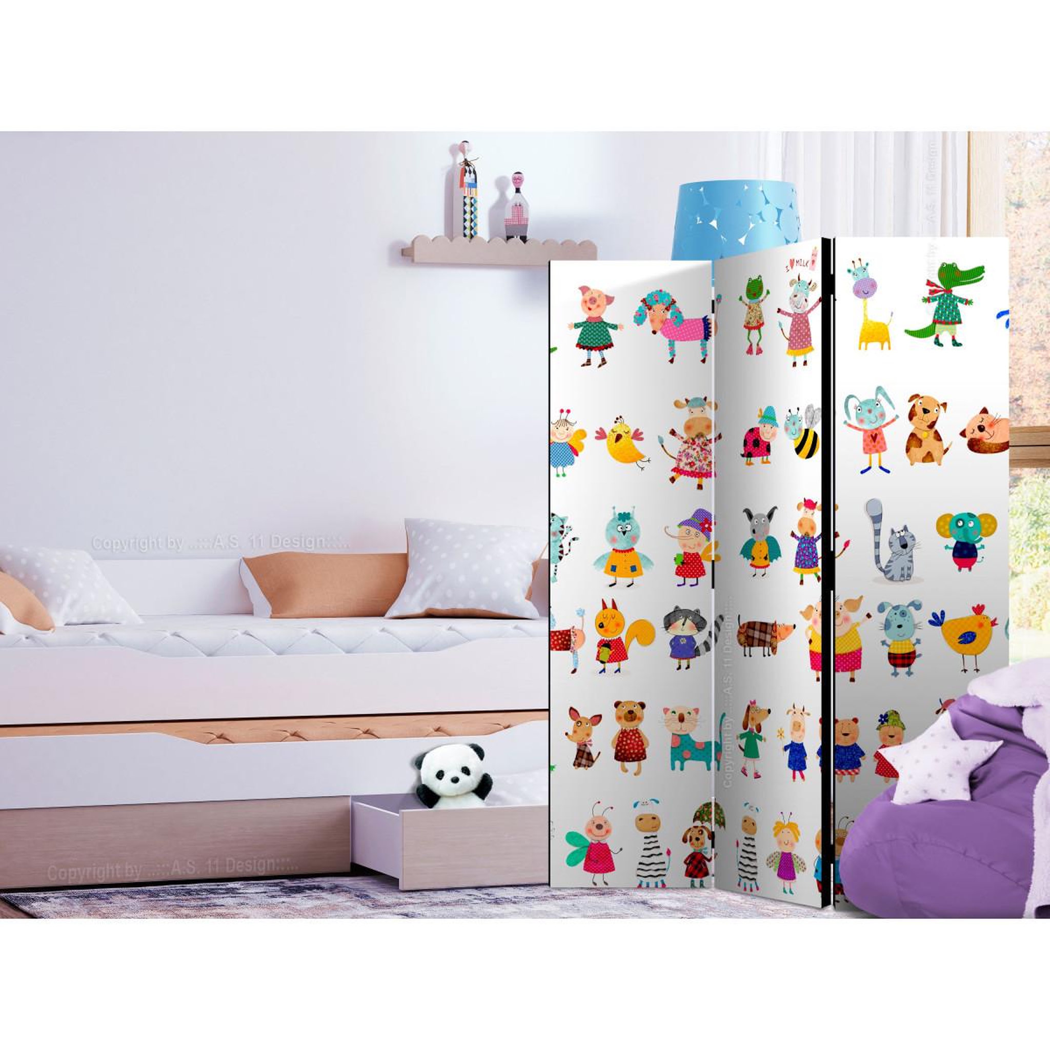 Voir la diapositive 2 : Paris Prix Paravent 3 volets  cartoon pets  135x172cm