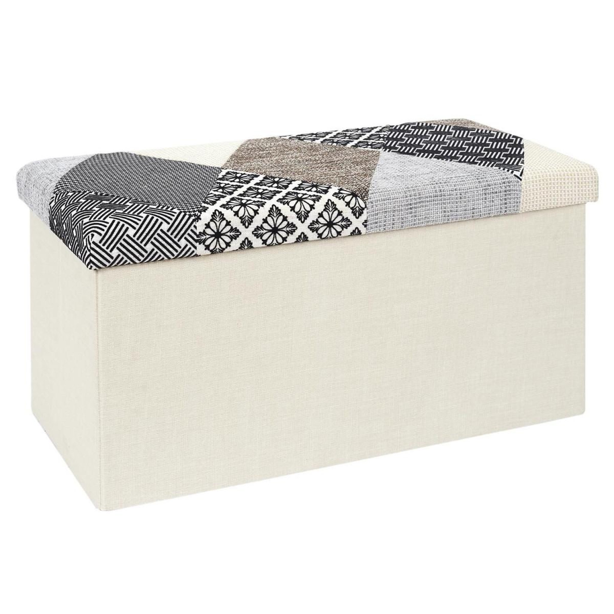 The Home Deco Factory Banc coffre pliable  patchwork  76cm gris