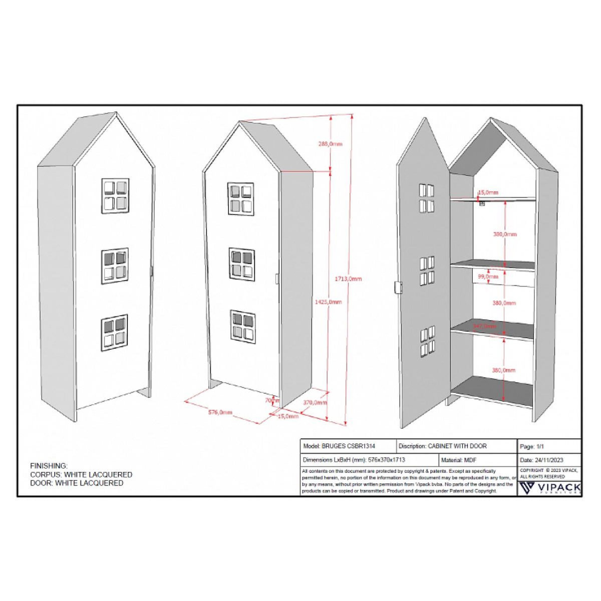 Vipack Armoire Casami Bruges Avec Porte En Satin Blanc
