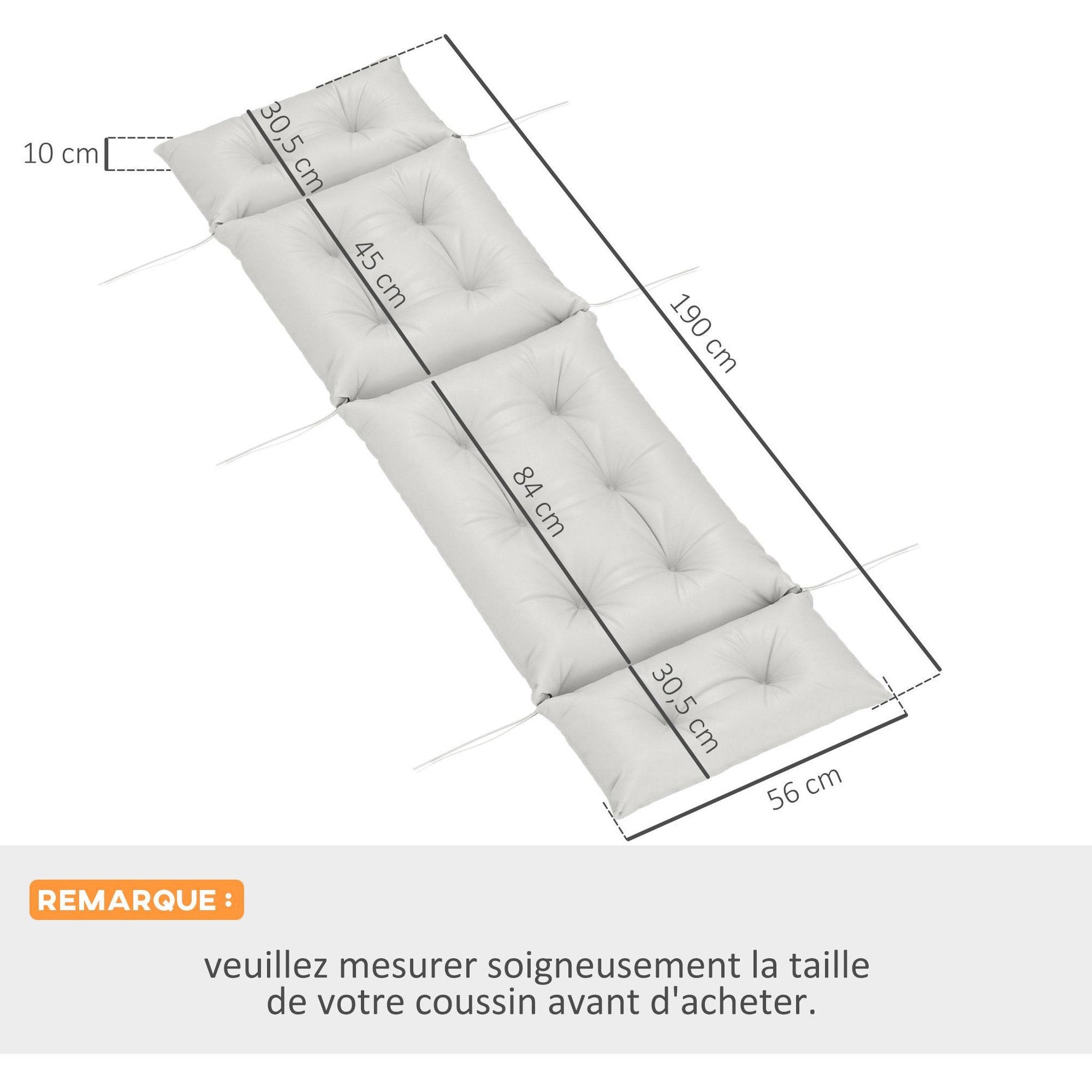 Voir la diapositive 3 : OUTSUNNY Matelas bain de soleil style Chesterfield - matelas de transat - coussin de chaise longue - tissu gris clair