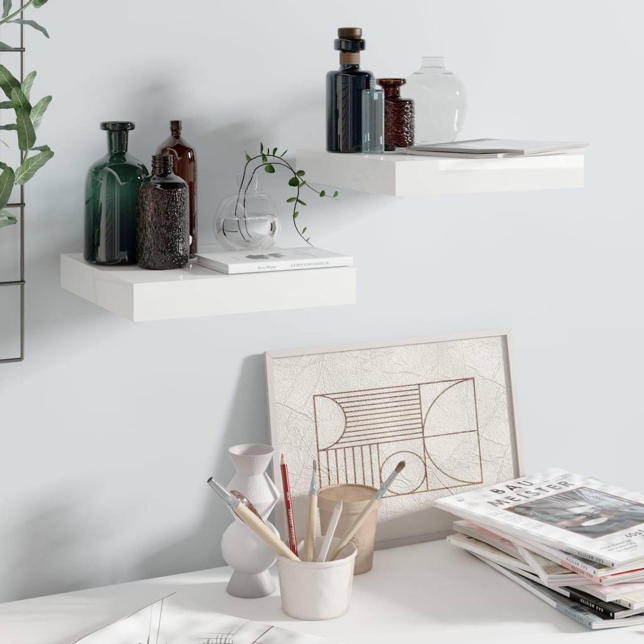 Voir la diapositive 1 : VIDAXL Etagere murale flottante 2 pcs Blanc brillant 23x23,5x3,8cm MDF