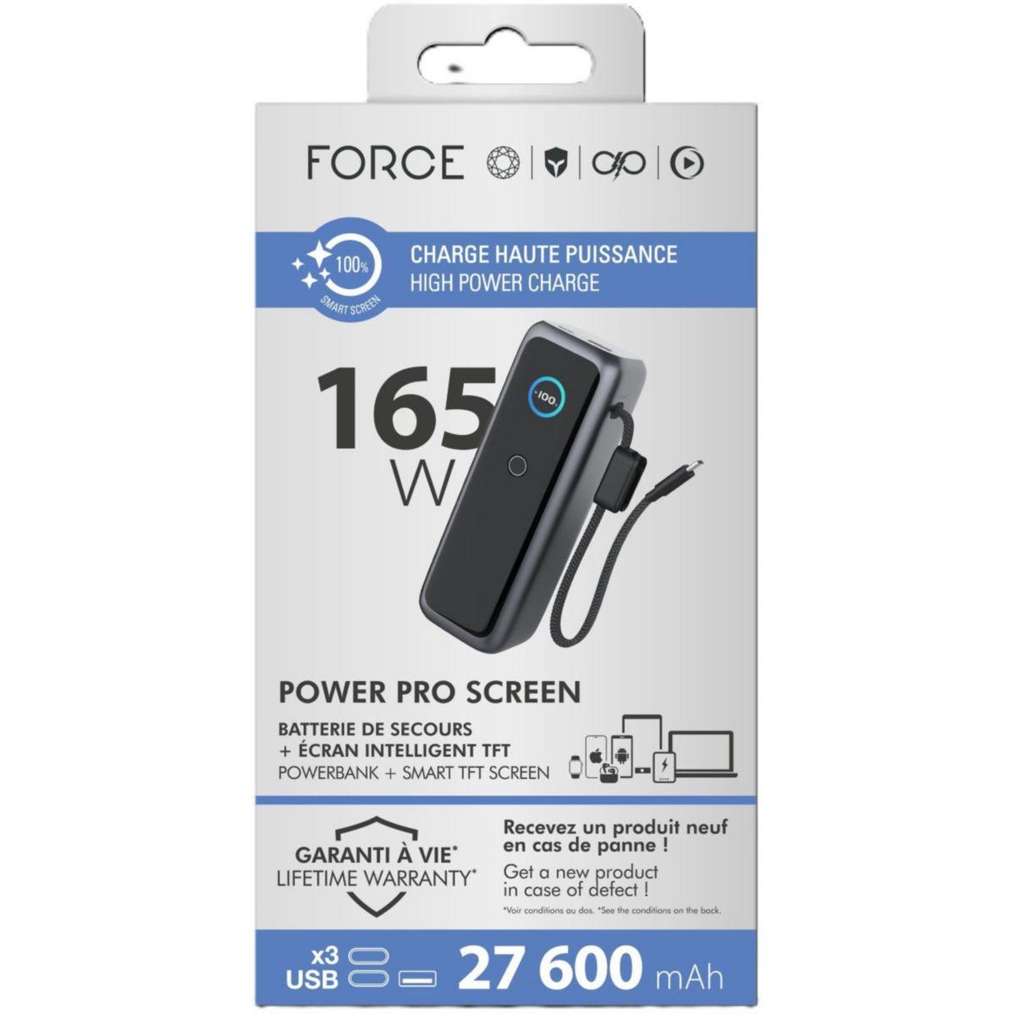 Voir la diapositive 3 : FORCE POWER Batterie externe 27600 mah 165w avec écran